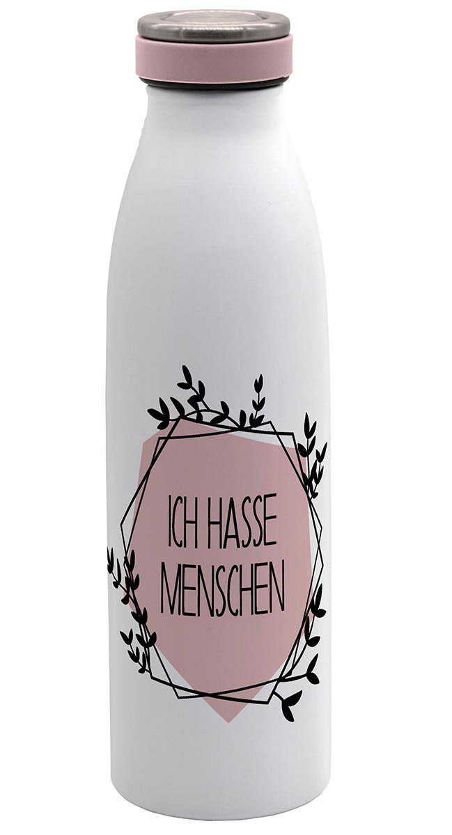 Geda Labels GmbH Isolierflasche Ich hasse Menschen, Weiß, 500 ml, doppelwandig, vakuum isoliert