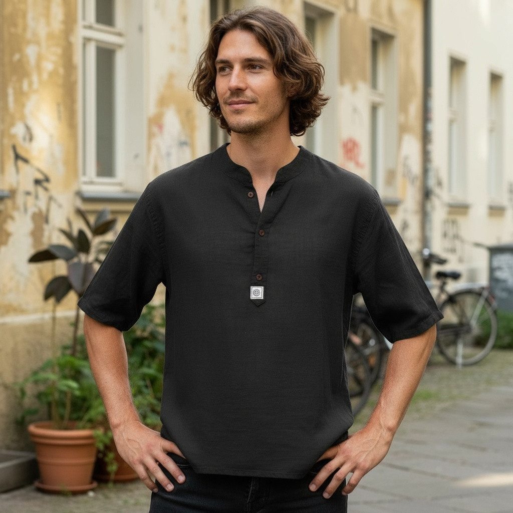 Guru-Shop Hemd & Shirt Yoga Hemd, lässiges Baumwollhemd mit.. Ethno Style, alternative Bekleidung