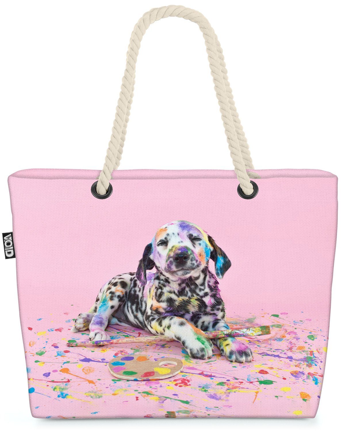 VOID Strandtasche (1-tlg), Dalmatiner Welpe Farbe Hund Haustier Tier Grafik Rasse Bulldogge Dog