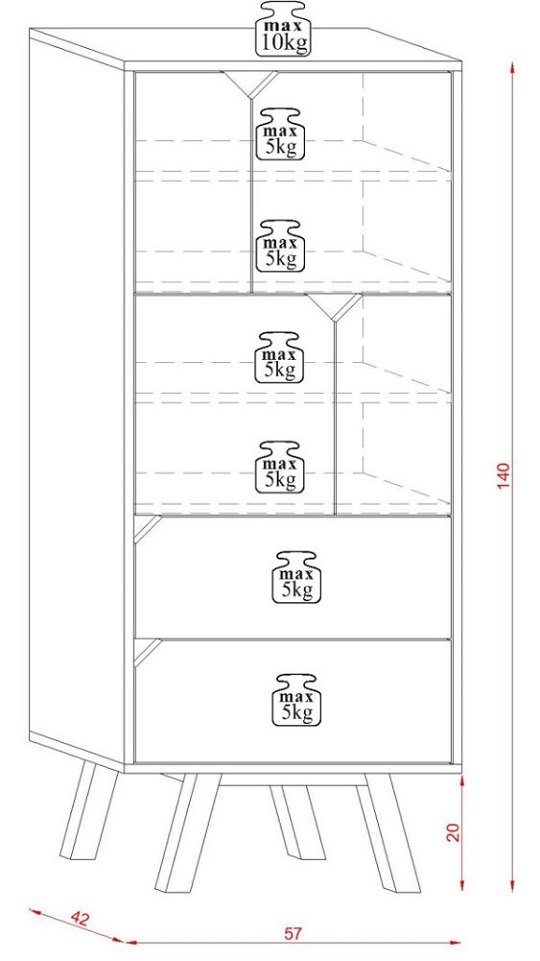 Feldmann-Wohnen Highboard Tokio, cm B/T/H cm cm / 57 / 140 42