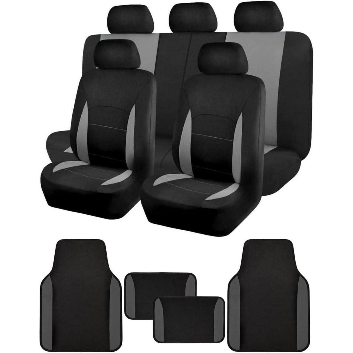 LuxusKollektion Autositzbezug Sitzbezug & Fußmatten Set Grau Combo