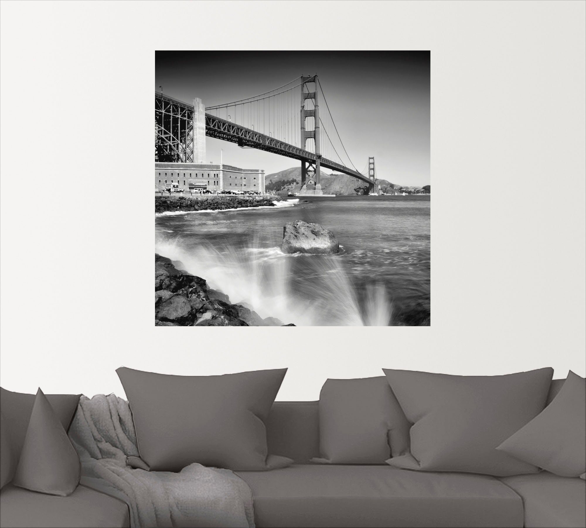 Artland Wandbild Golden Gate Bridge mit Brandung, Amerika (1 St), als Alubild, Leinwandbild, Wandaufkleber oder Poster in versch. Größen
