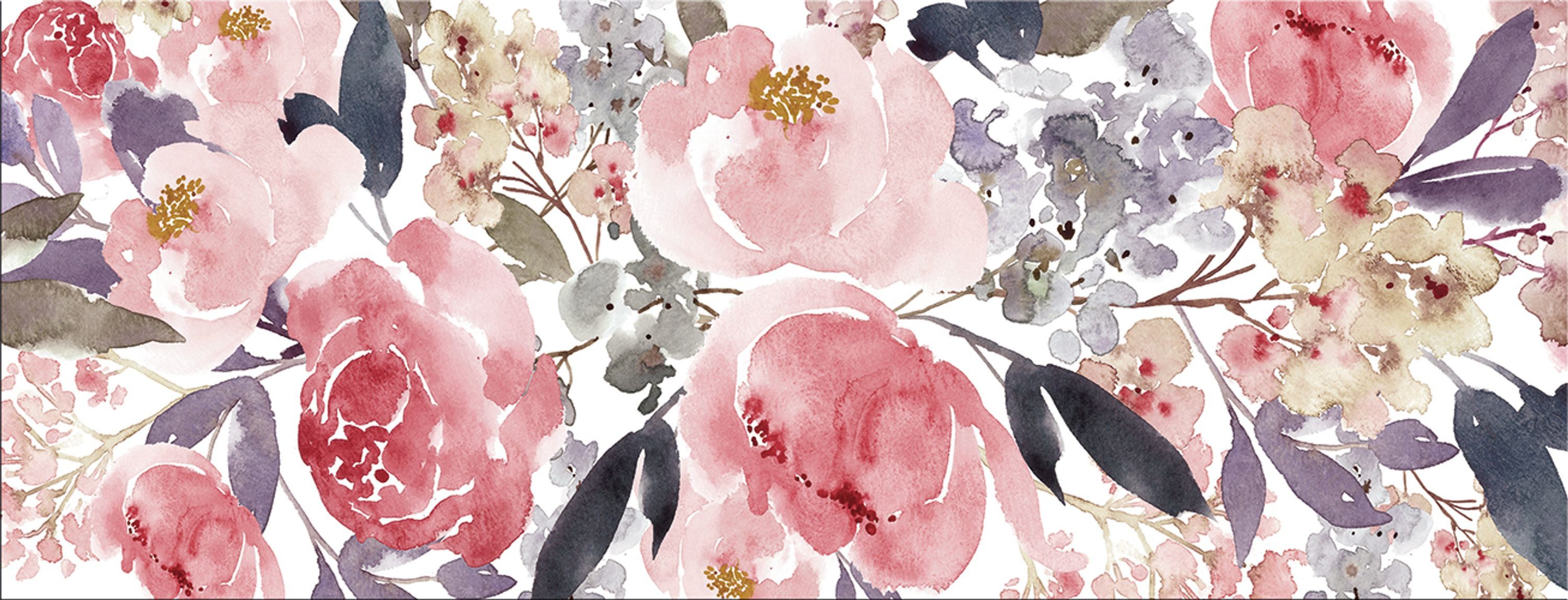 artissimo Glasbild Bild aus Glas 80x30 cm / Wandbild Querformat / Wanddeko modern, Kunst: Aquarell Blumen rosa