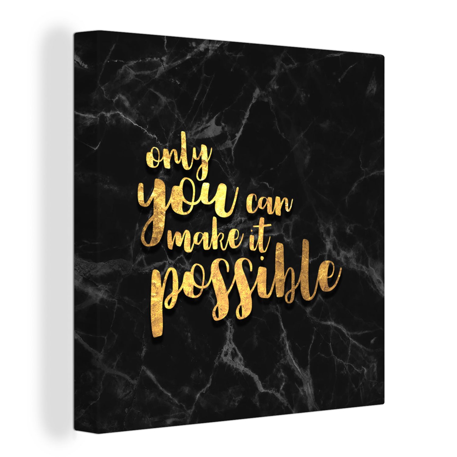 OneMillionCanvasses® Leinwandbild Zitat - Motivation - Marmor - Gold, (1 St), Leinwand Bilder für Wohnzimmer Schlafzimmer
