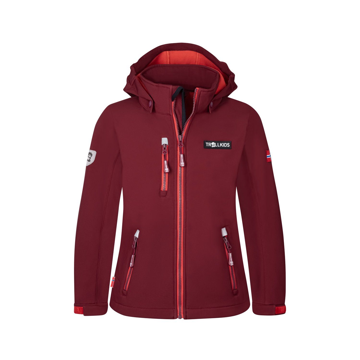 TROLLKIDS Softshelljacke Preikestolen Winddicht, Wasserabweisend Burgunderrot/Helles Kirschrot