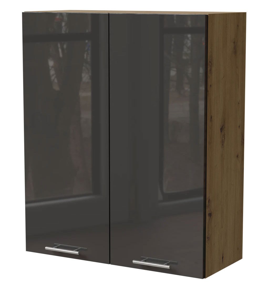 Feldmann-Wohnen Klapphängeschrank Essen (W4/80, 2-türig, 3 Einlegeböden, 1-St., Küchenhängeschrank) 80x32,5x96cm Eiche Artisan - graphit Hochglanz (ES-W4/80)