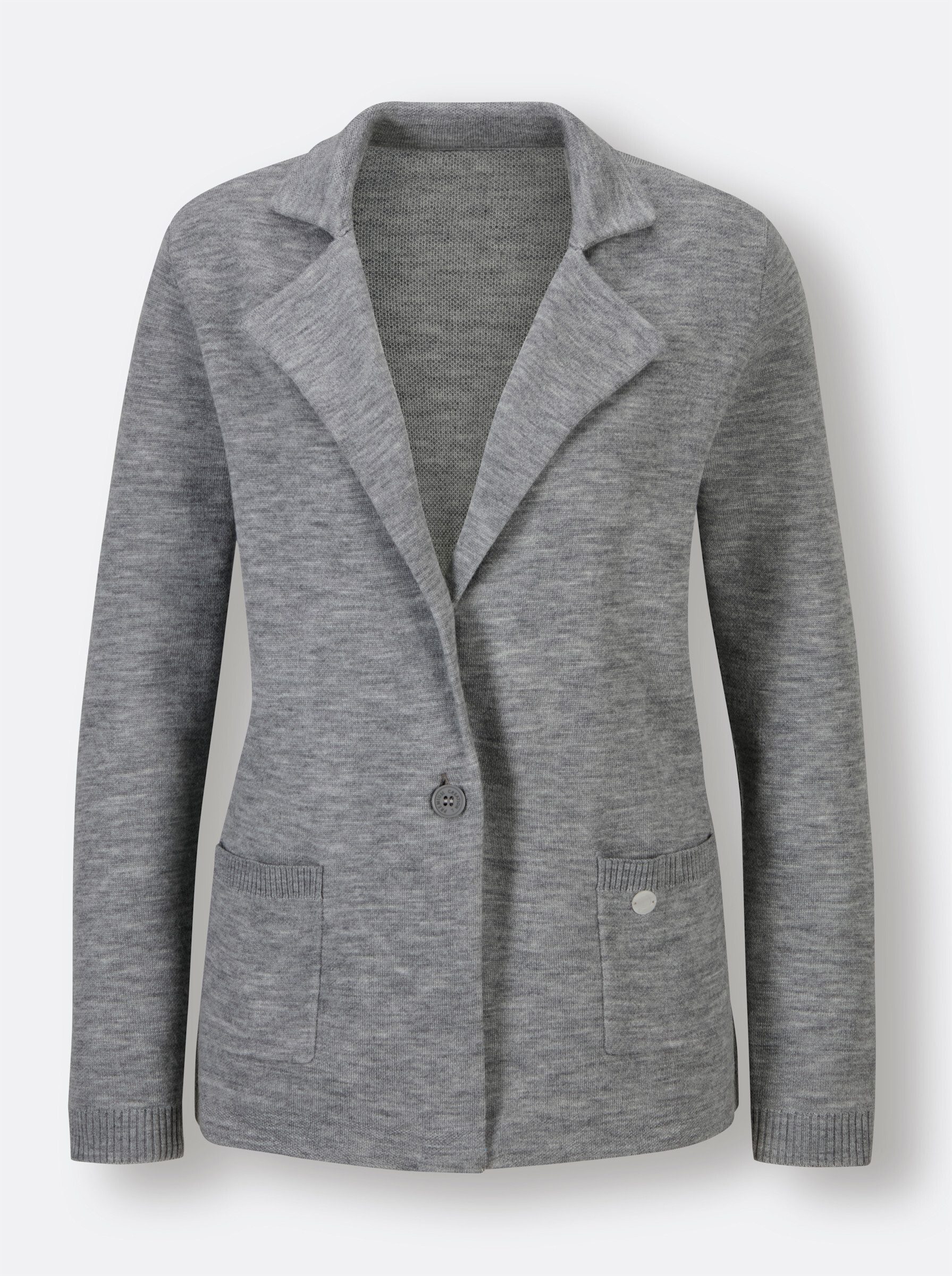 Strickjacke Merino-Strickblazer Langarm Feinstrick, Jacquard