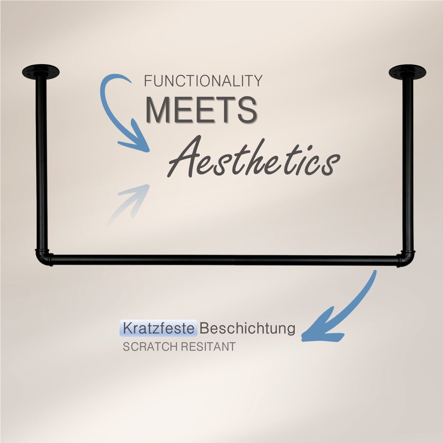 RSR Hangers Kleiderstange U-Form Garderobe Industrial Design Deckenmontage Schwarz – Bild 5 von 5