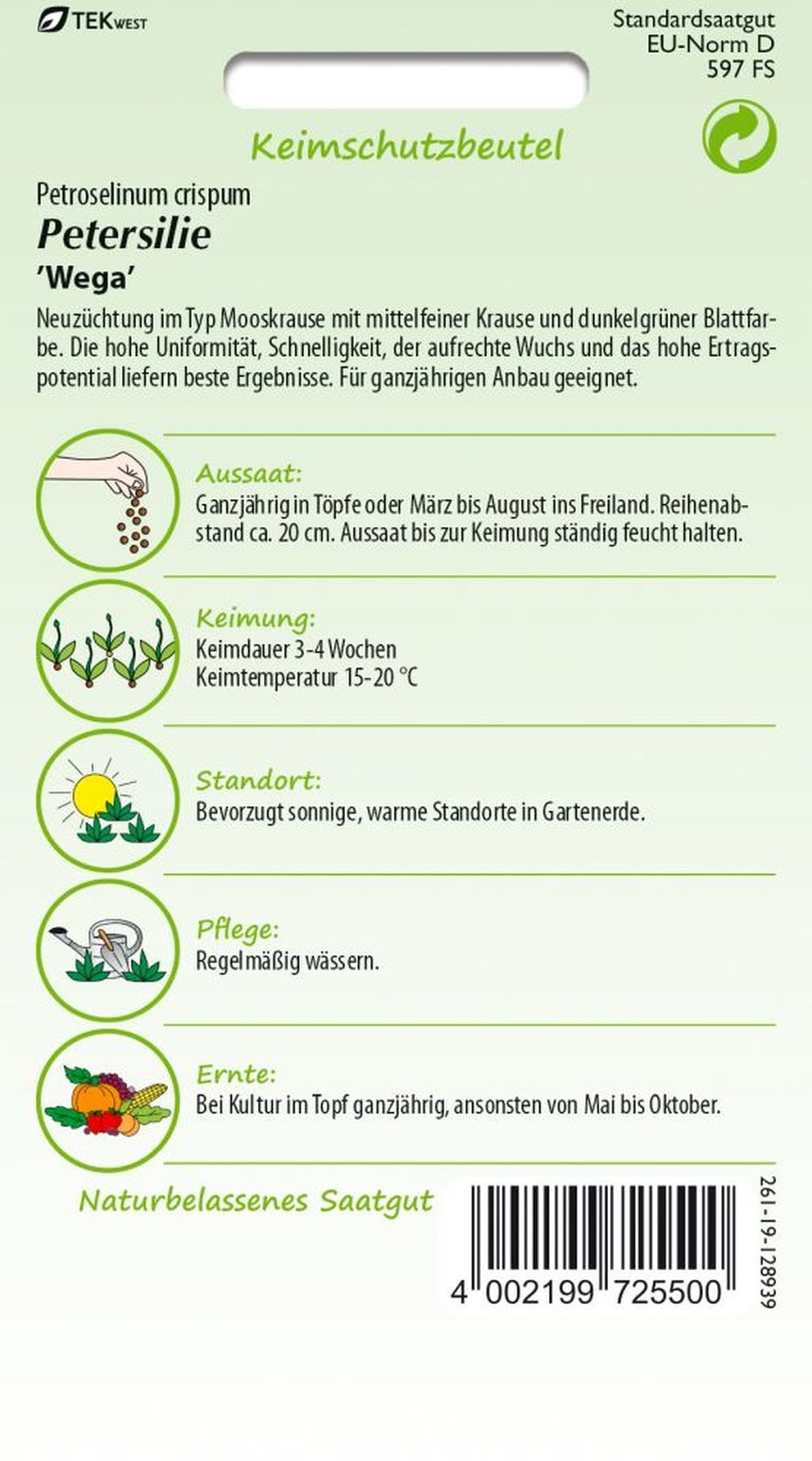 SAMEN PFANN Kräutersamen Petersilie, Mooskrause Wega Kräuter-Samen Gewürz Petersilien-Samen, Petroselinum crispum