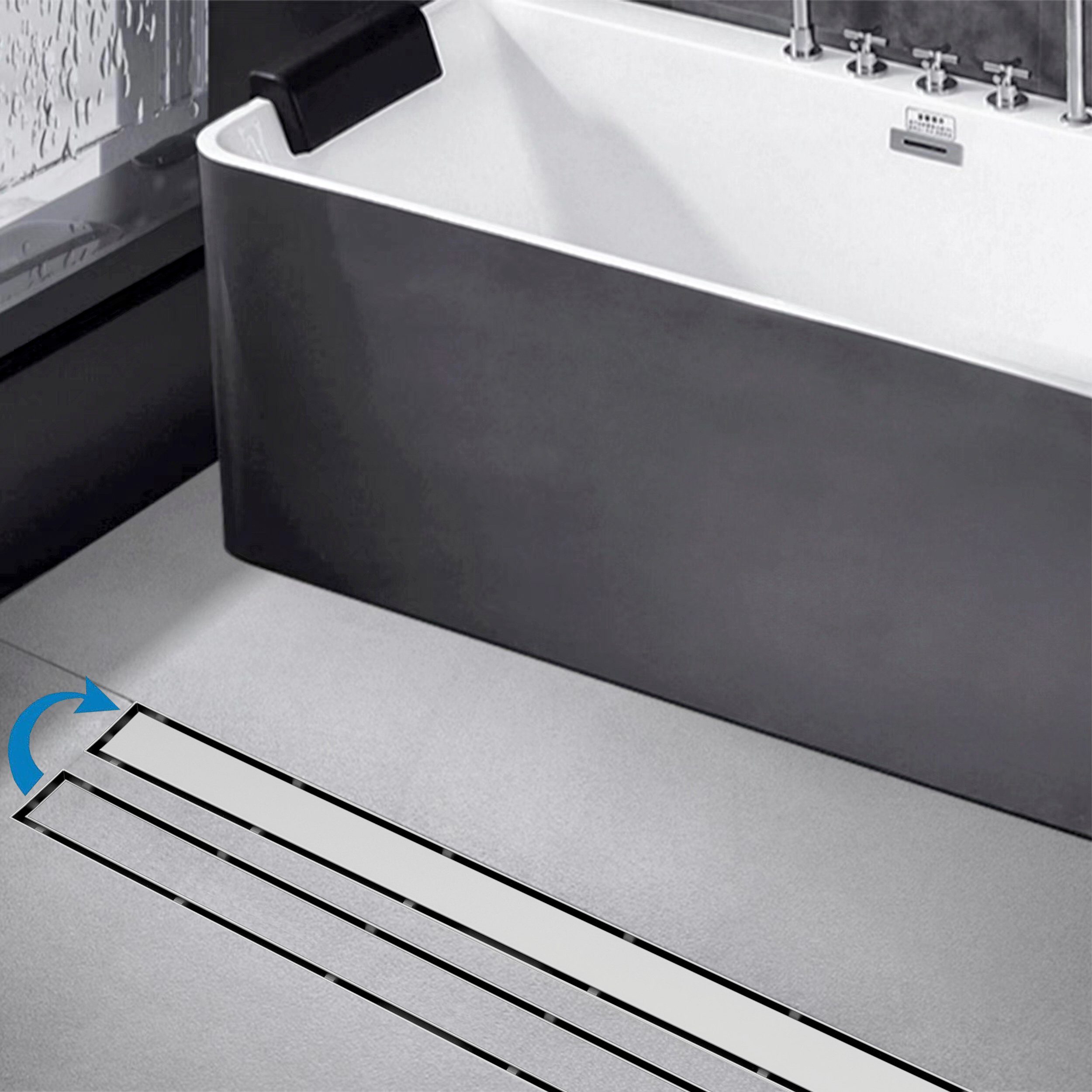 duschspa Duschrinne Edelstahl komplettset befliesbar Bodenablauf,flach 2 in  1 Design Duschablaufrinne mit Siphon für Bodengleiche Dusche, Badezimmer  und Balkon