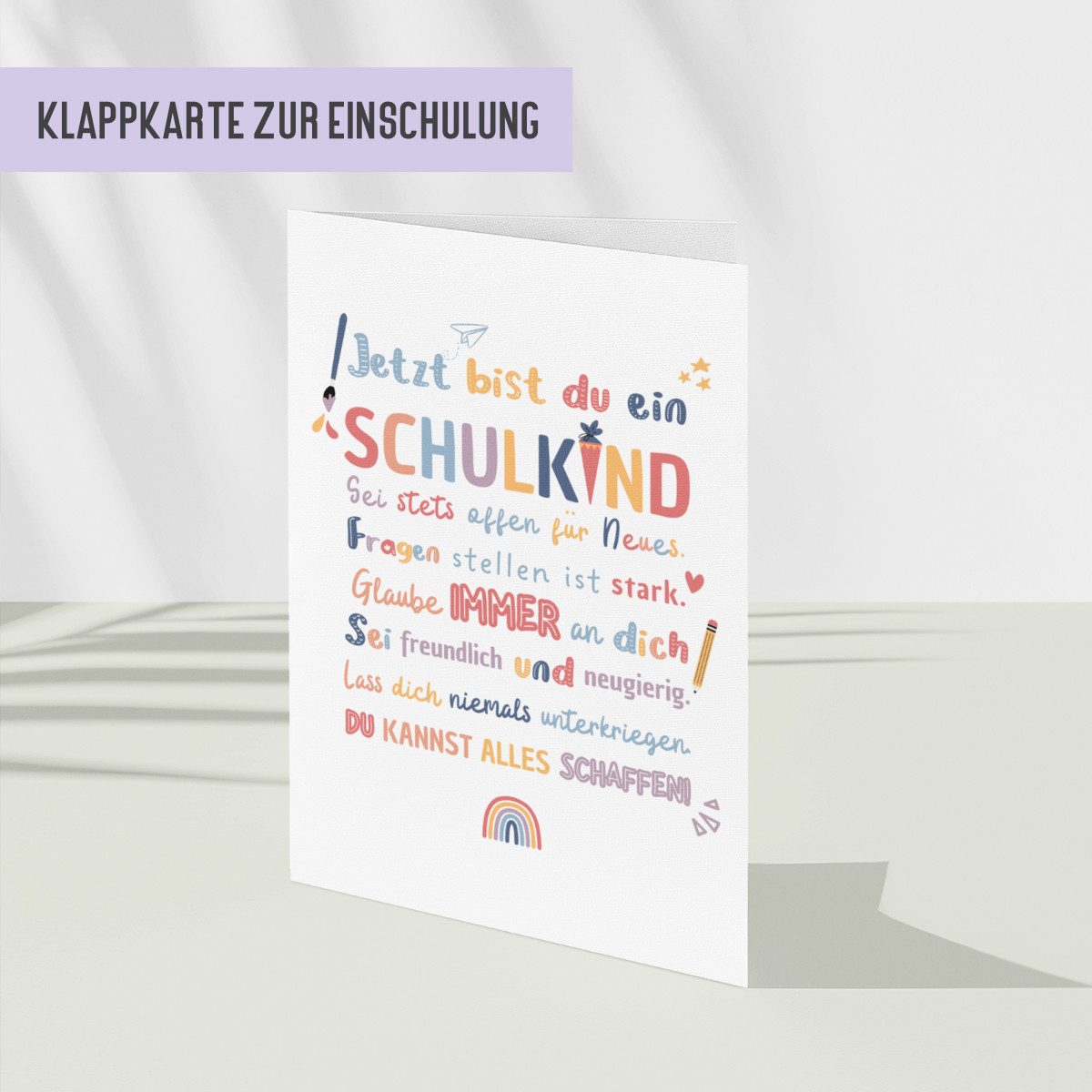Things of Happiness Grußkarte Karte Einschulung für Junge & Mädchen, Dino, Pferd, Genderneutral