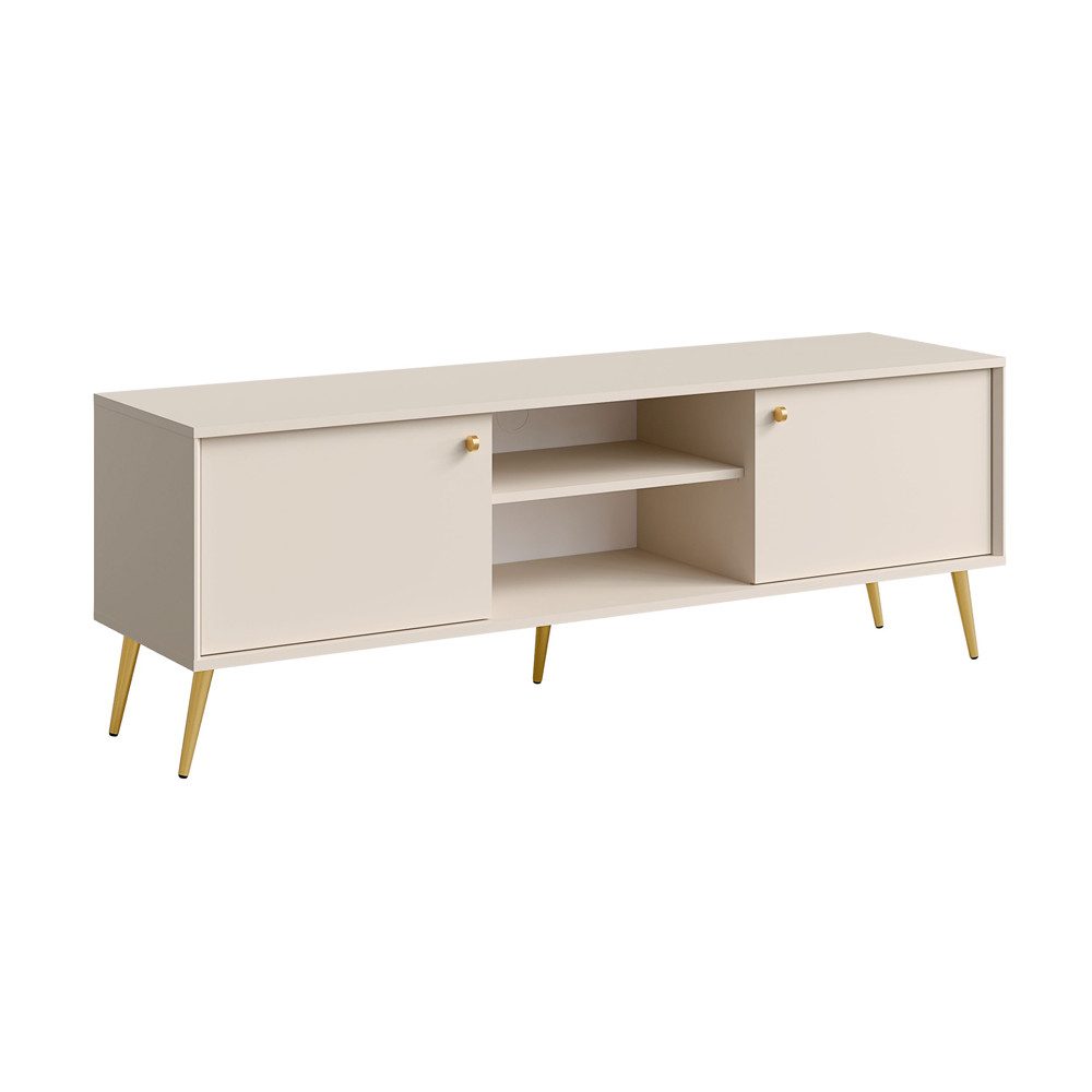 Lomadox Lowboard RIPLEY-166, Fernsehschrank beige sandfarben modern Golddetails