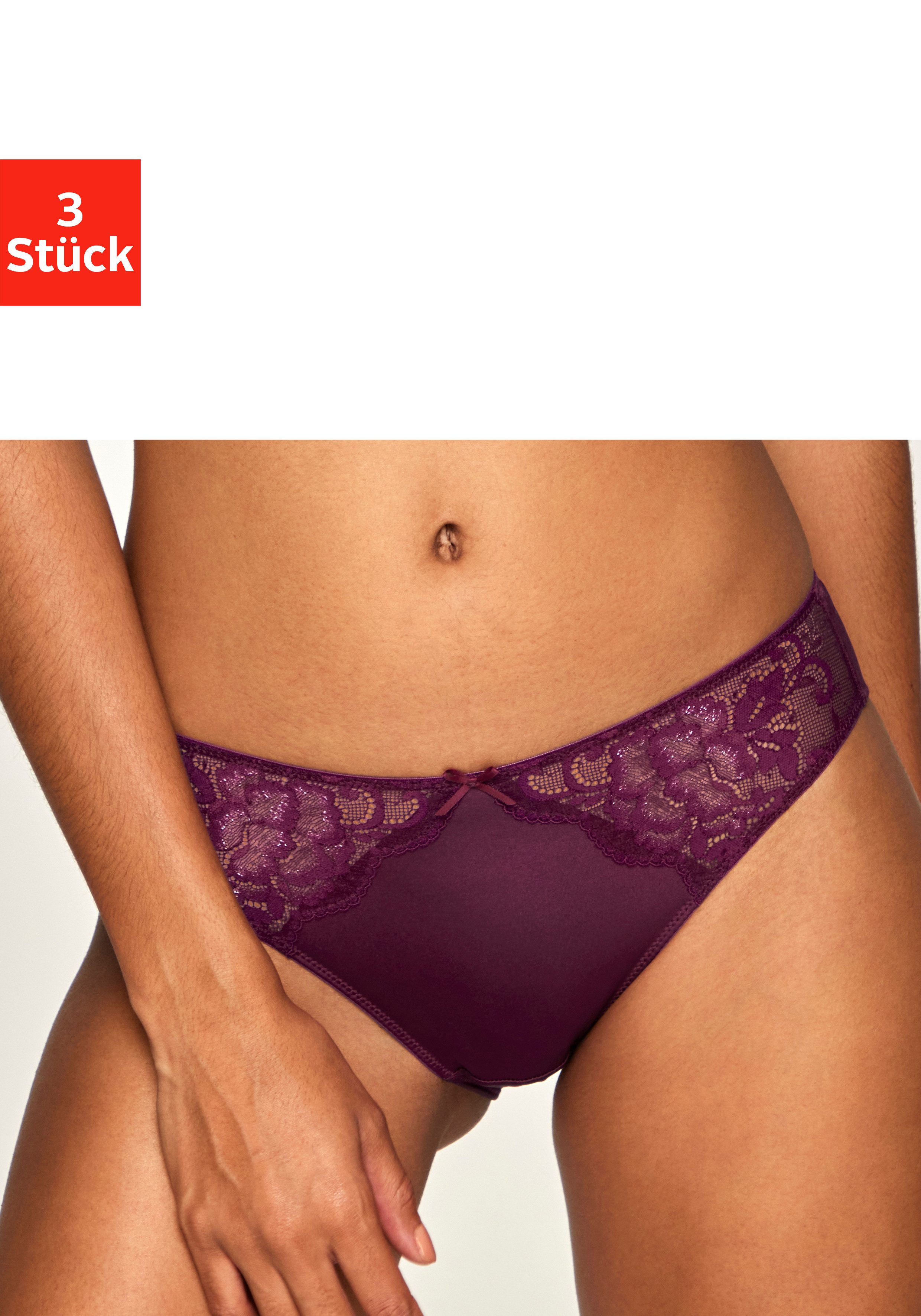 petite fleur by Lascana Slip (Packung, 3 Stück) mit floraler Spitze und weichem Microtouch
