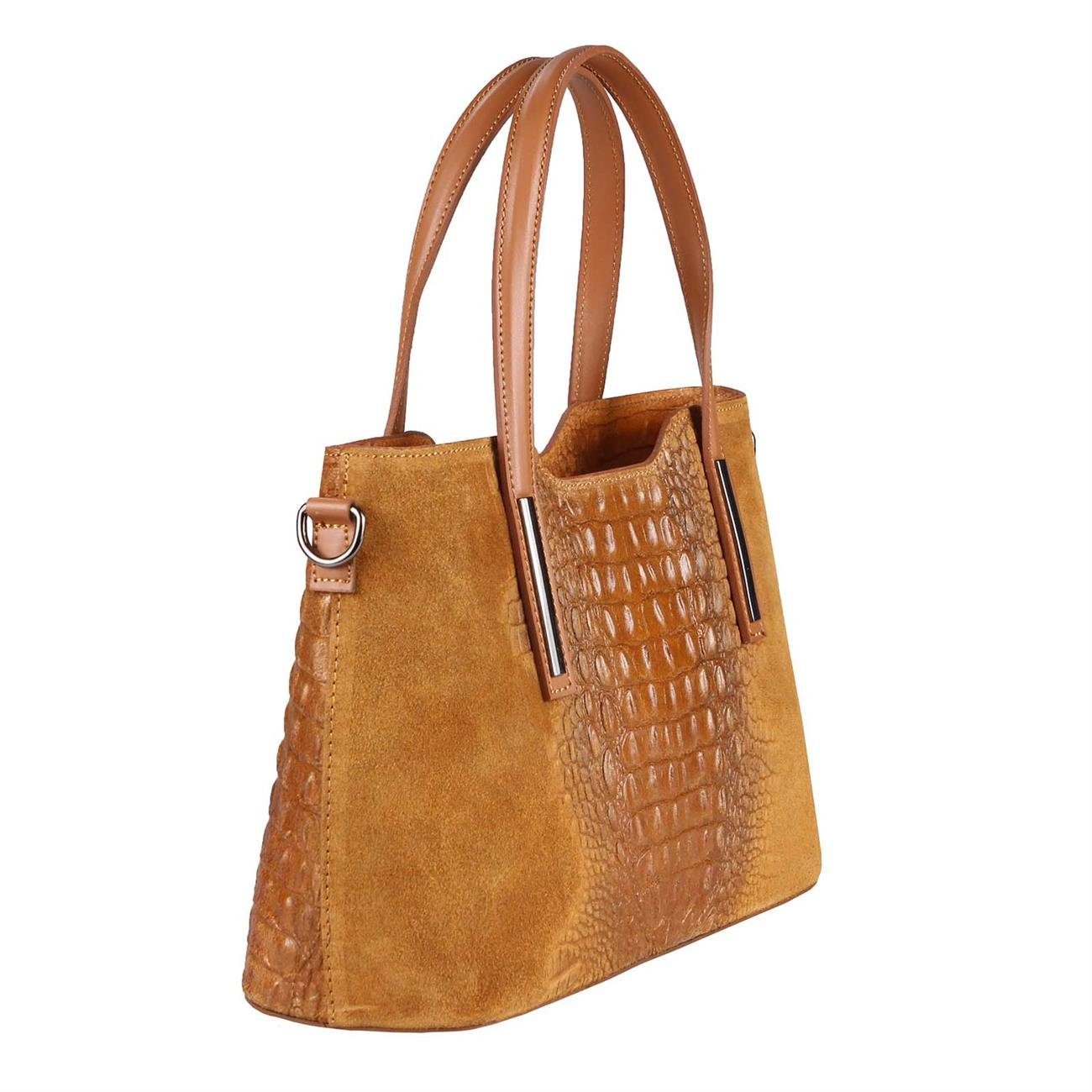 ITALYSHOP24 Schultertasche Made in Italy Damen echt Leder Henkeltasche Shopper Lederhandtasche, Kroko Muster, Italienische Umhängetasche Cross Over Body Bag, Premium