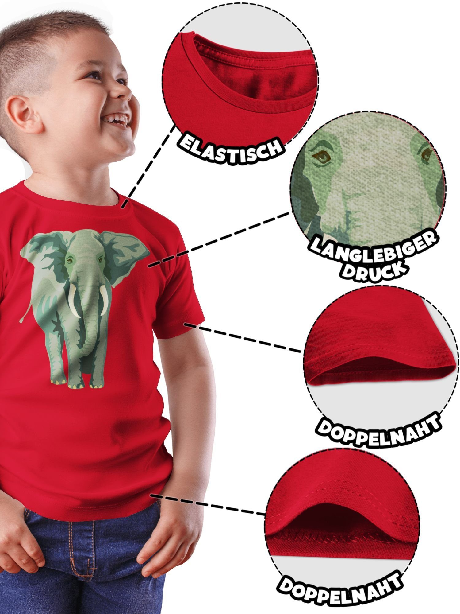 Rot Print 3 T-Shirt Elefant Tiermotiv Animal Shirtracer