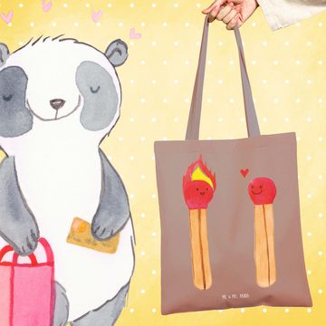 Mr. & Mrs. Panda Tragetasche Streichhölzer - Braun Pastell - Geschenk, Beutel, Verlobung, Einkaufs (1-tlg), Lange Tragegriffe