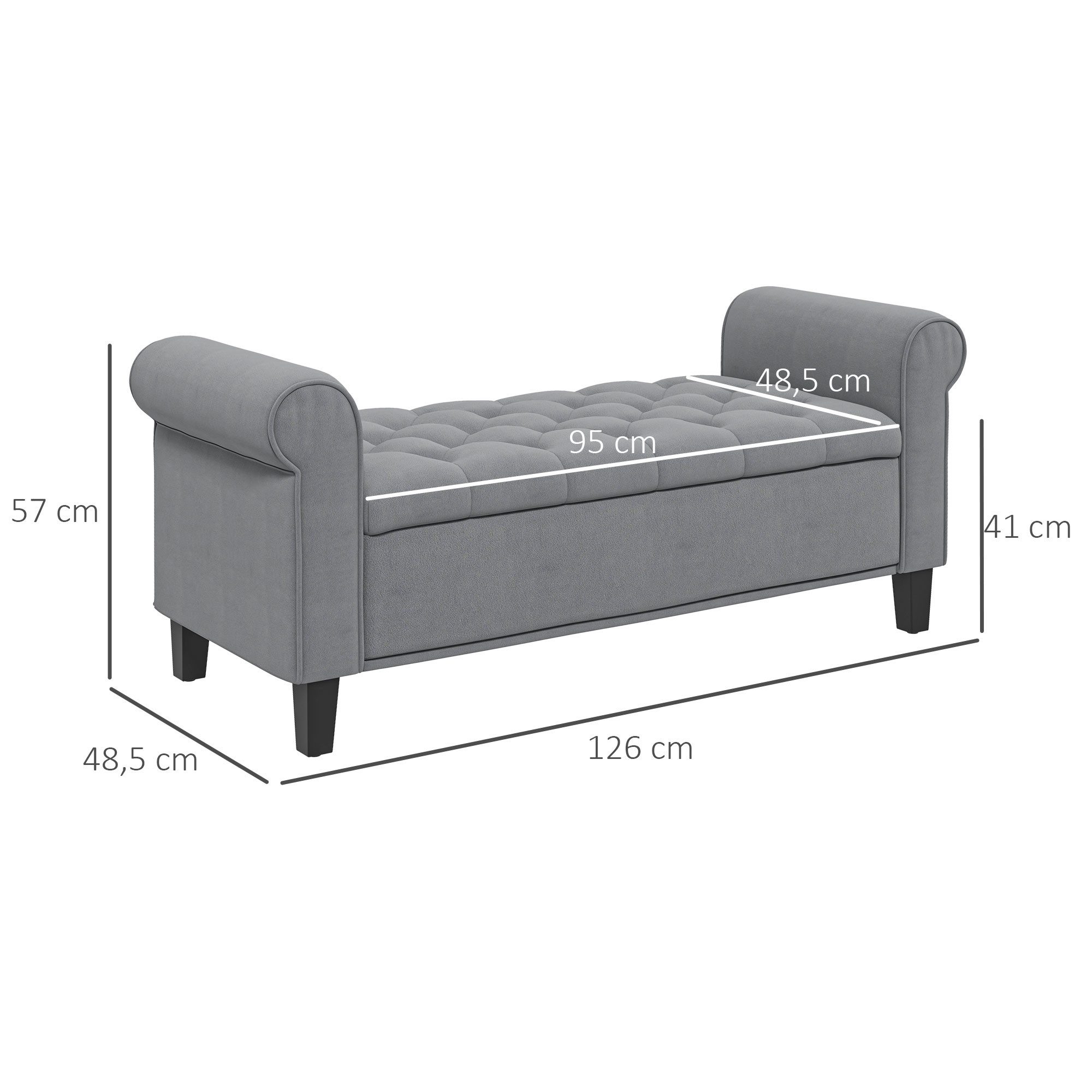 HOMCOM Polsterbank Flurbank, mit Stauraum, in Samtoptik, 126 x 48,5 x 47 cm (Sitzbank, 1-St., Bettbank), Grau, 126 x 48,5 x 57 cm