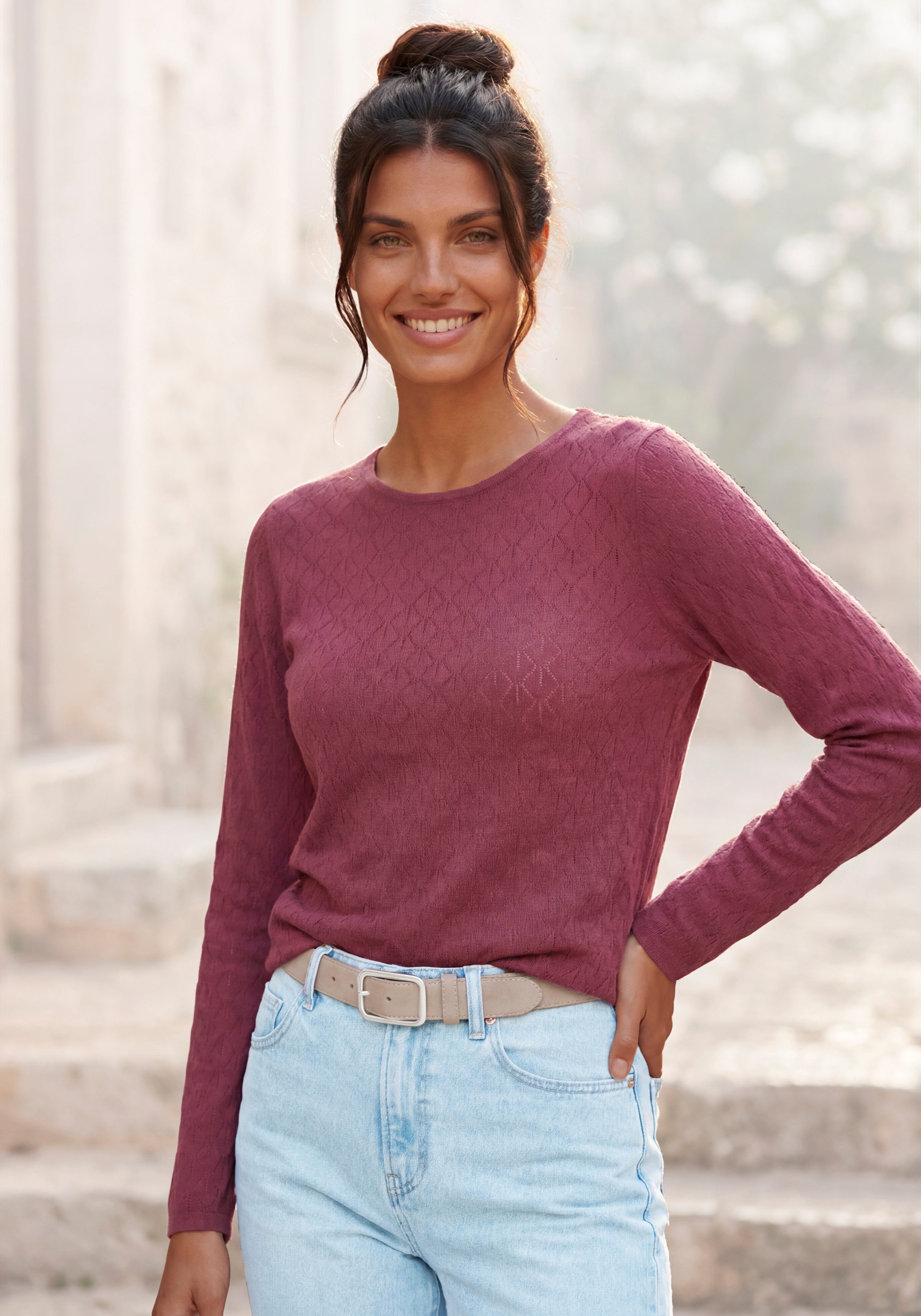 Vivance by Lascana Langarmshirt aus leichtem Feinstrick mit Ajourmuster