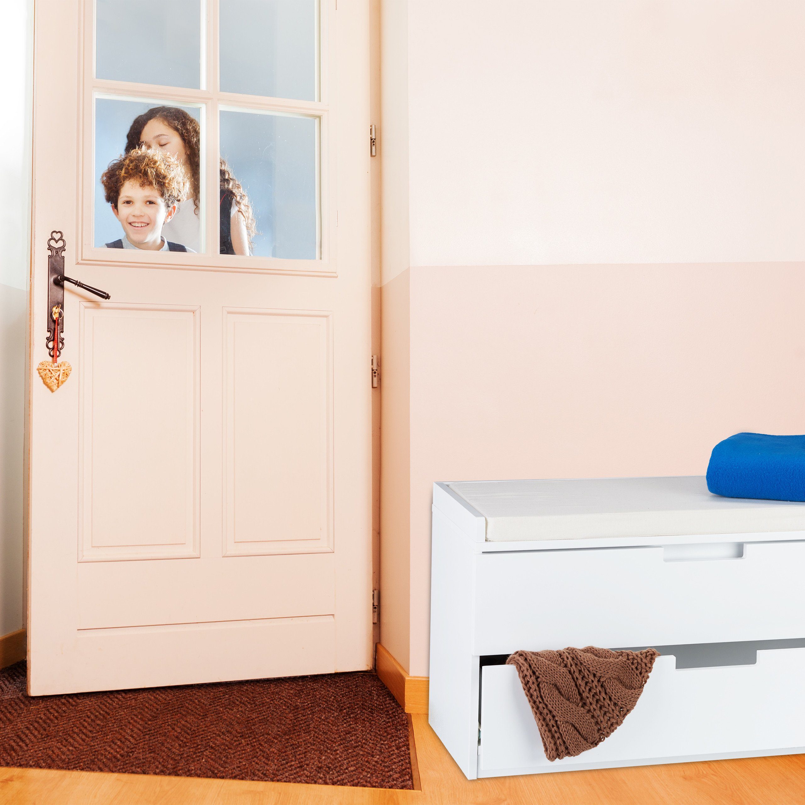 relaxdays Sitzkommode mit 2 Schubladen