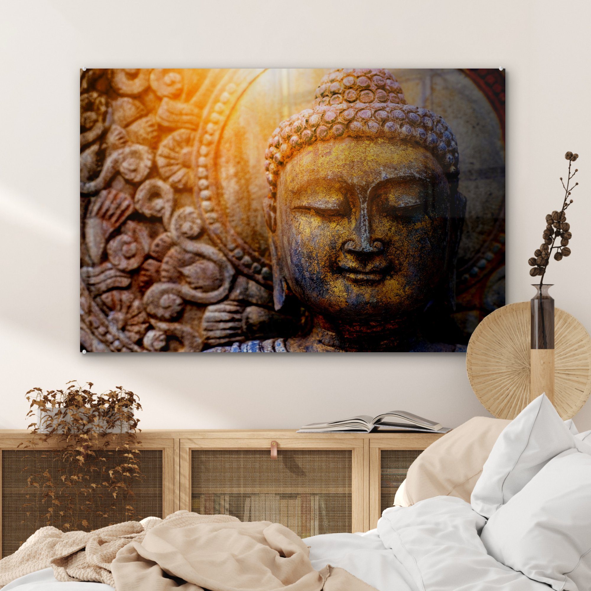 MuchoWow Acrylglasbild Buddha - Stein - Gesicht, Schlafzimmer & (1 Acrylglasbilder St), Wohnzimmer