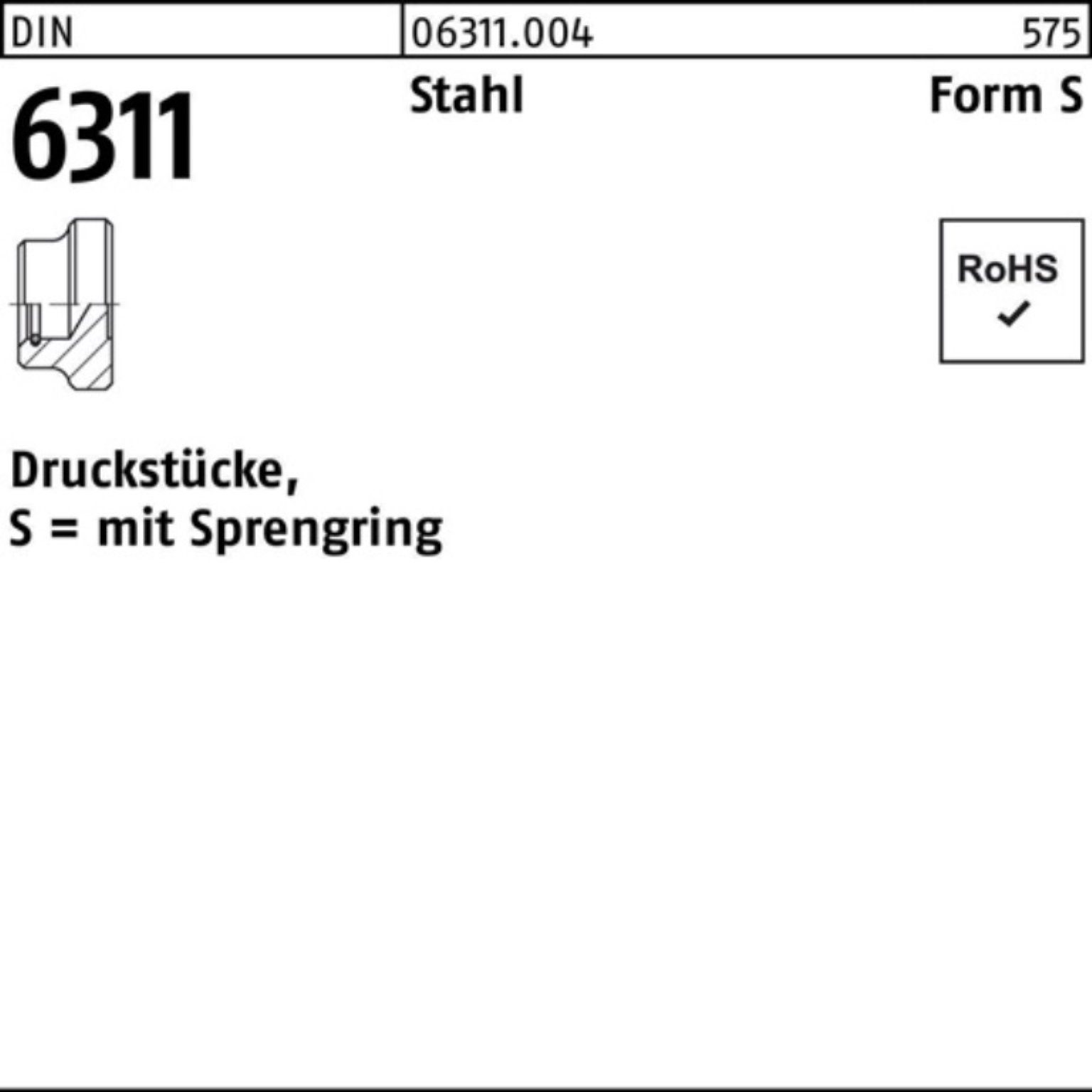 Reyher Sprengring 100er Pack Druckstück DIN 6311 Sprengring S 25 M12 Stahl 10 Stück DI