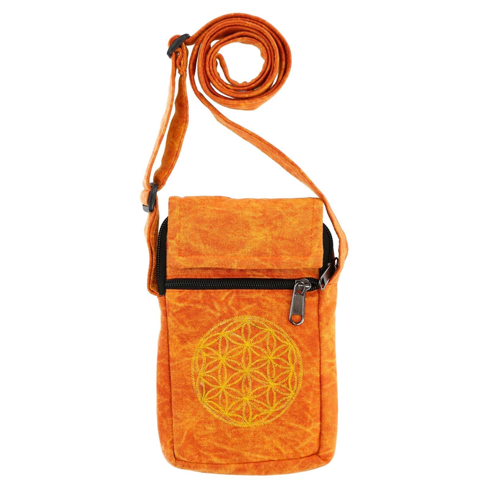 MAGIE UND KUNST Schultertasche Crossbody Brustbeutel Hand Hippie Tasche Bag Handytasche Passportbag Orange