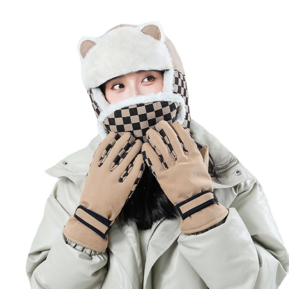 Blusmart Skimütze Neue Handschuhe, Radfahren, Für gloves Maske, camel Damen, Mütze Wintermütze