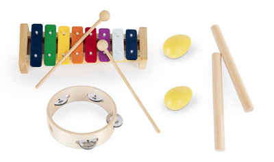 Classic Cantabile Percussion-Set 8-Teiliges Percussion Set mit Glockenspiel, Tambourin aus Holz, Klangstäben und 2 Egg-Shakern, Ideal für Kindergarten und Musikalische Früherziehung