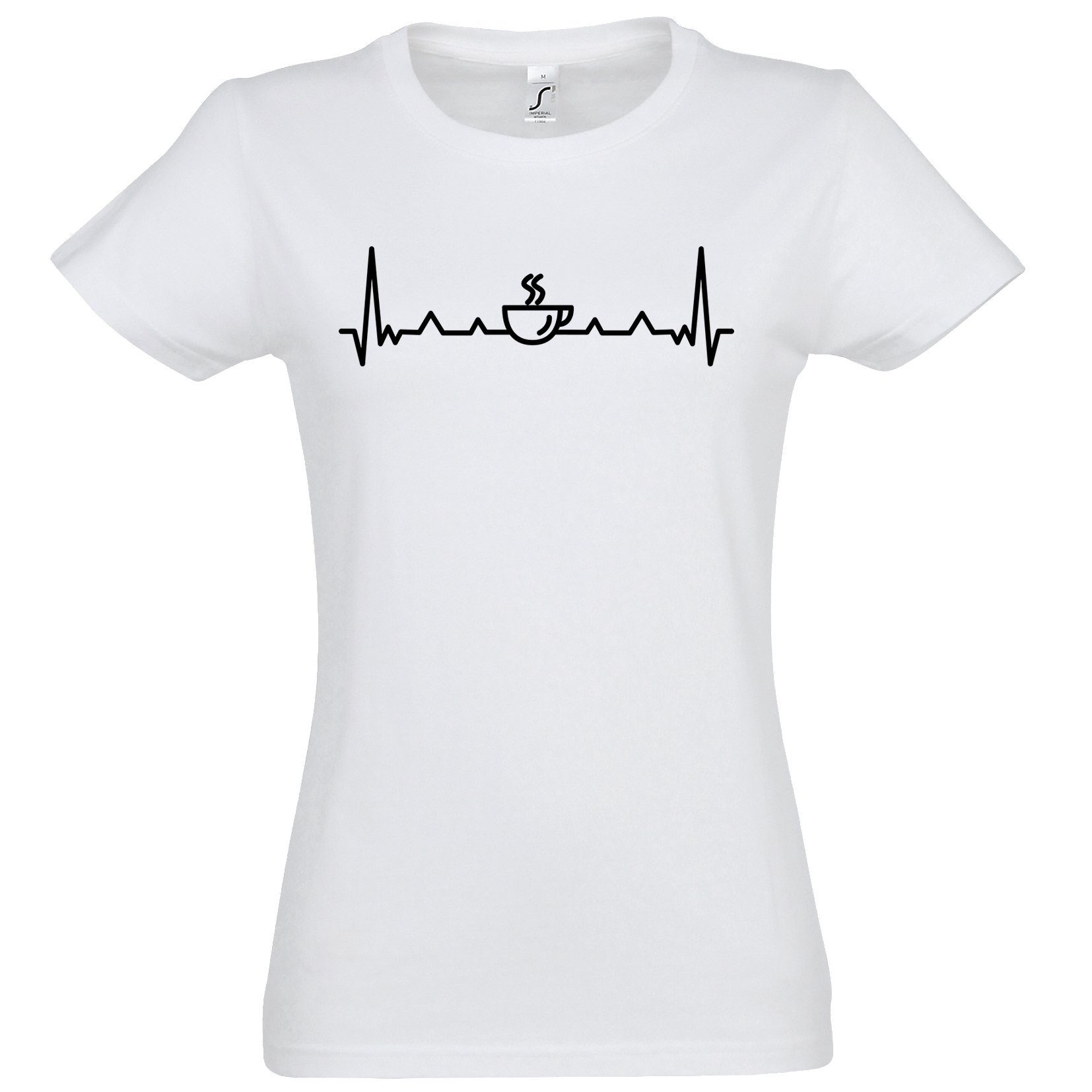 mit Frontprint trenidgem Designz Damen T-Shirt Youth Kaffee Herzschlag Weiß T-Shirt