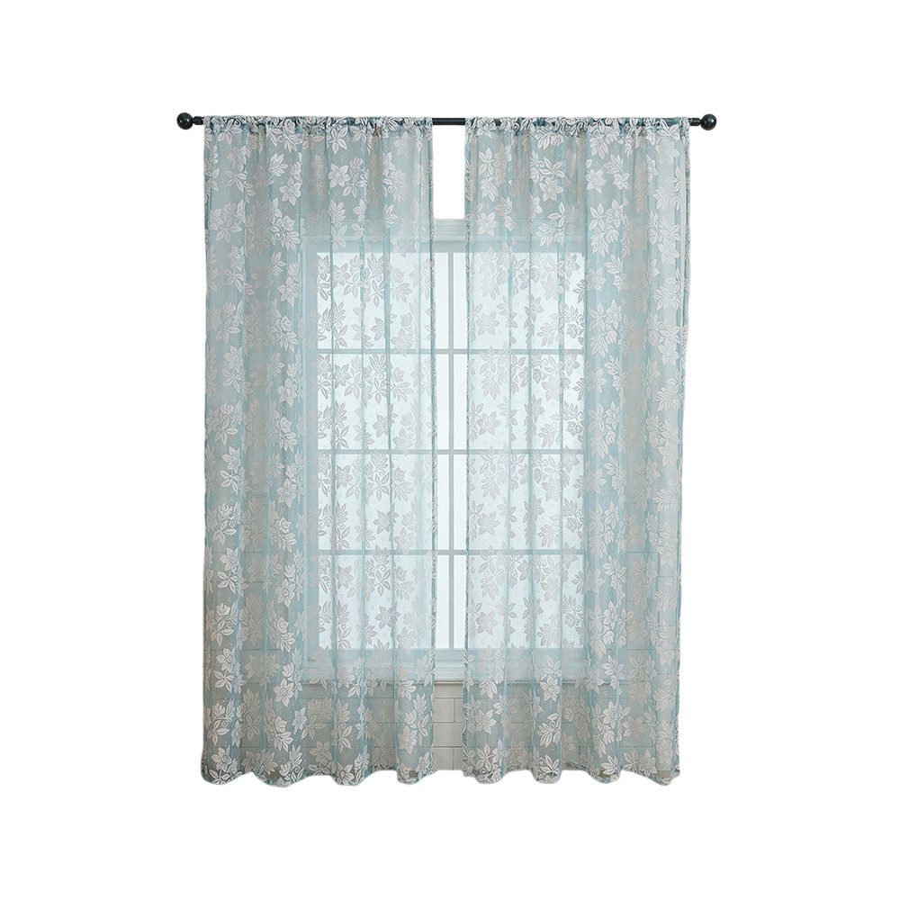 Diwzbyn Vorhang Spitzen Gardine, Halbtransparenter Fenstervorhang mit Blumenmuster (1 St), Scheibengardine als Sichtschutz für Wohnzimmer, Küche