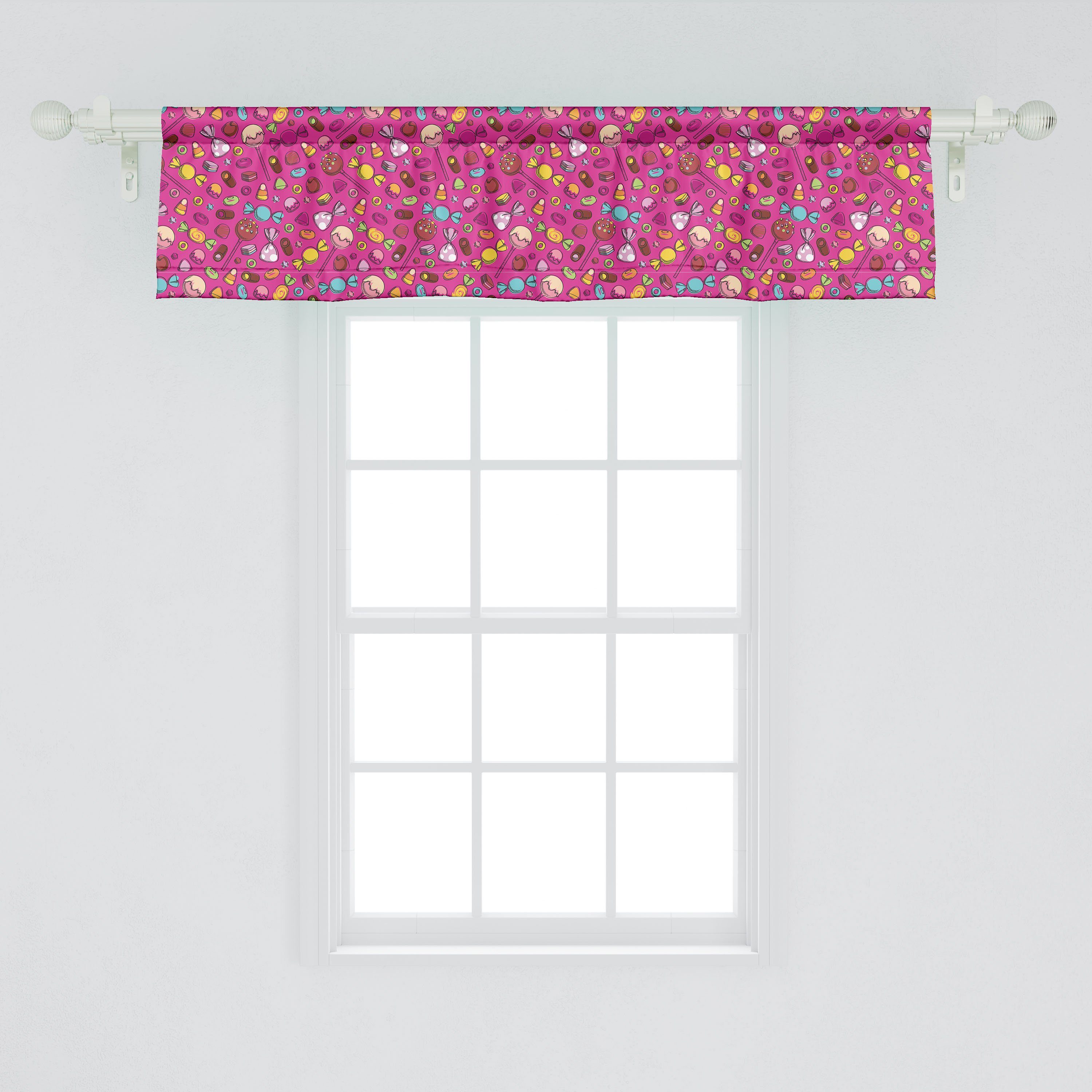 Scheibengardine Vorhang Volant Dekor Abakuhaus, Dessert Stangentasche, für Süßigkeiten Schlafzimmer Microfaser, Küche mit Cartoon Bunte