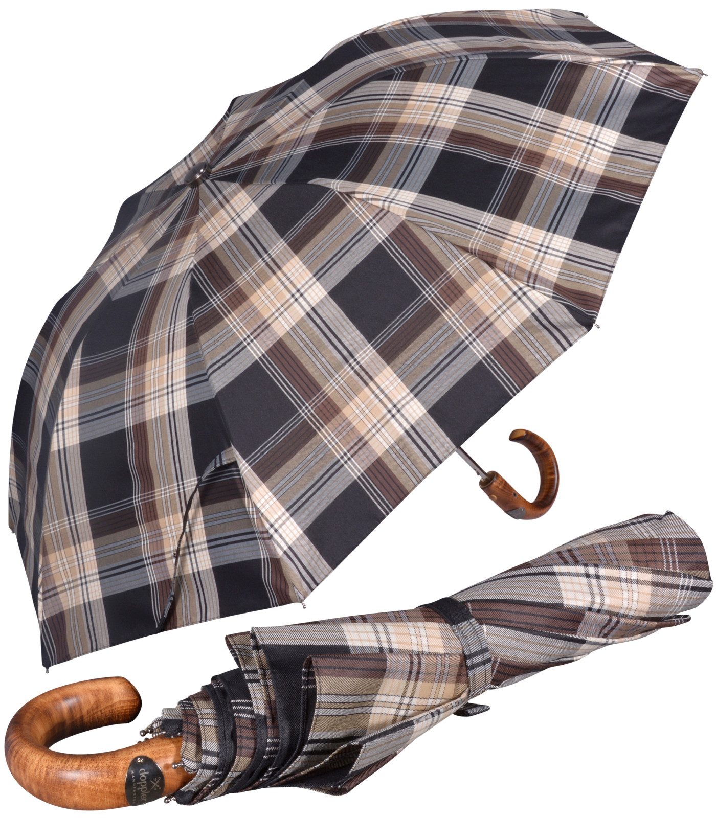 Taschenregenschirm großer Schirm mit Auf-Automatik und Echtholz-Griff