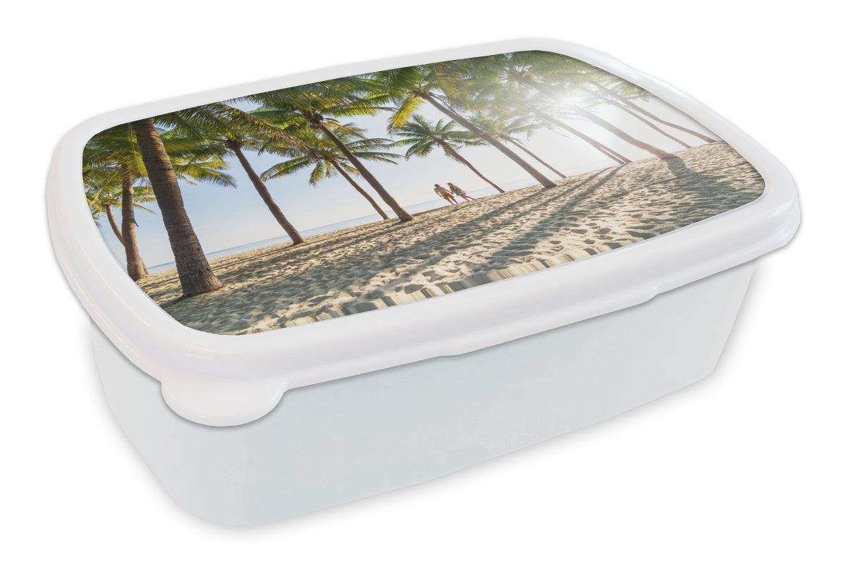 MuchoWow Lunchbox Strand - Meer Palme (2-tlg), - - und Erwachsene, und für für Kunststoff, weiß Romantik, Mädchen Brotdose, Brotbox Jungs Kinder