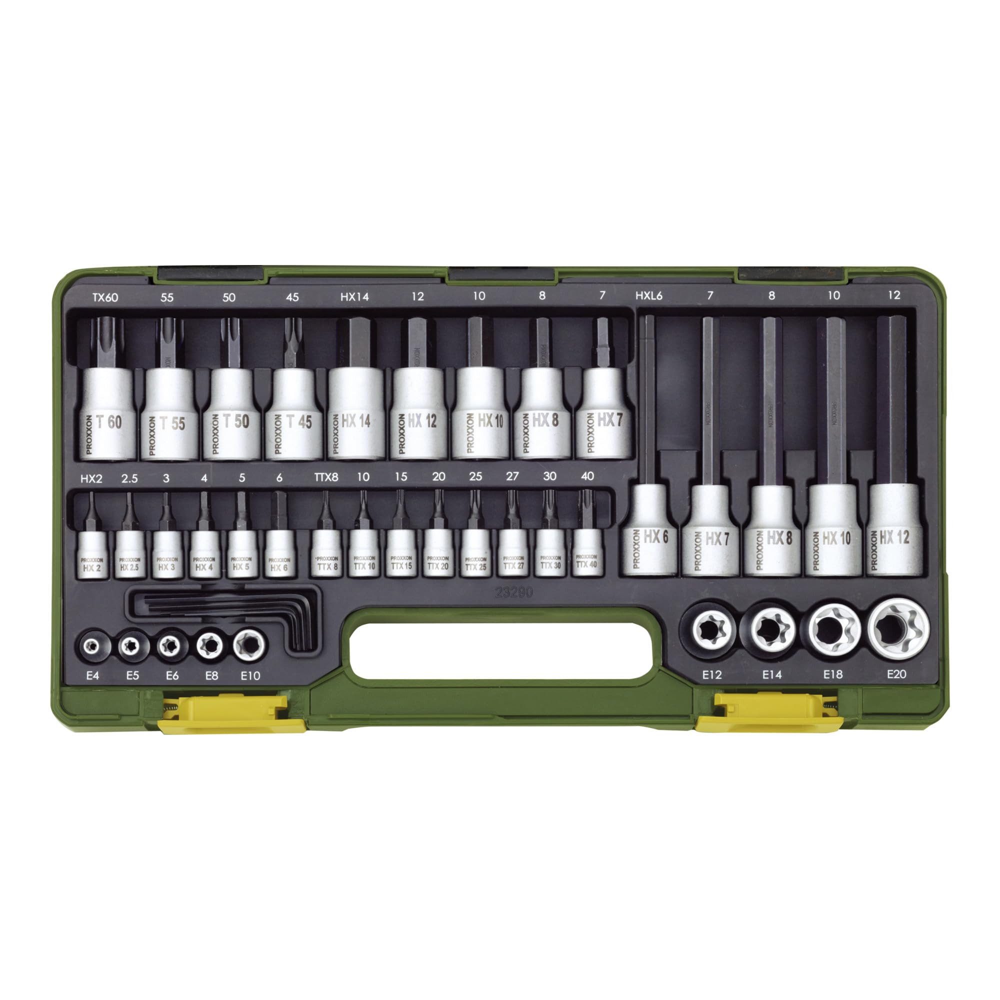 PROXXON INDUSTRIAL Steckschlüssel Proxxon Steckschlüsselsatz "HEX" + "TX", 1/2" + 1/4", 42-tlg.