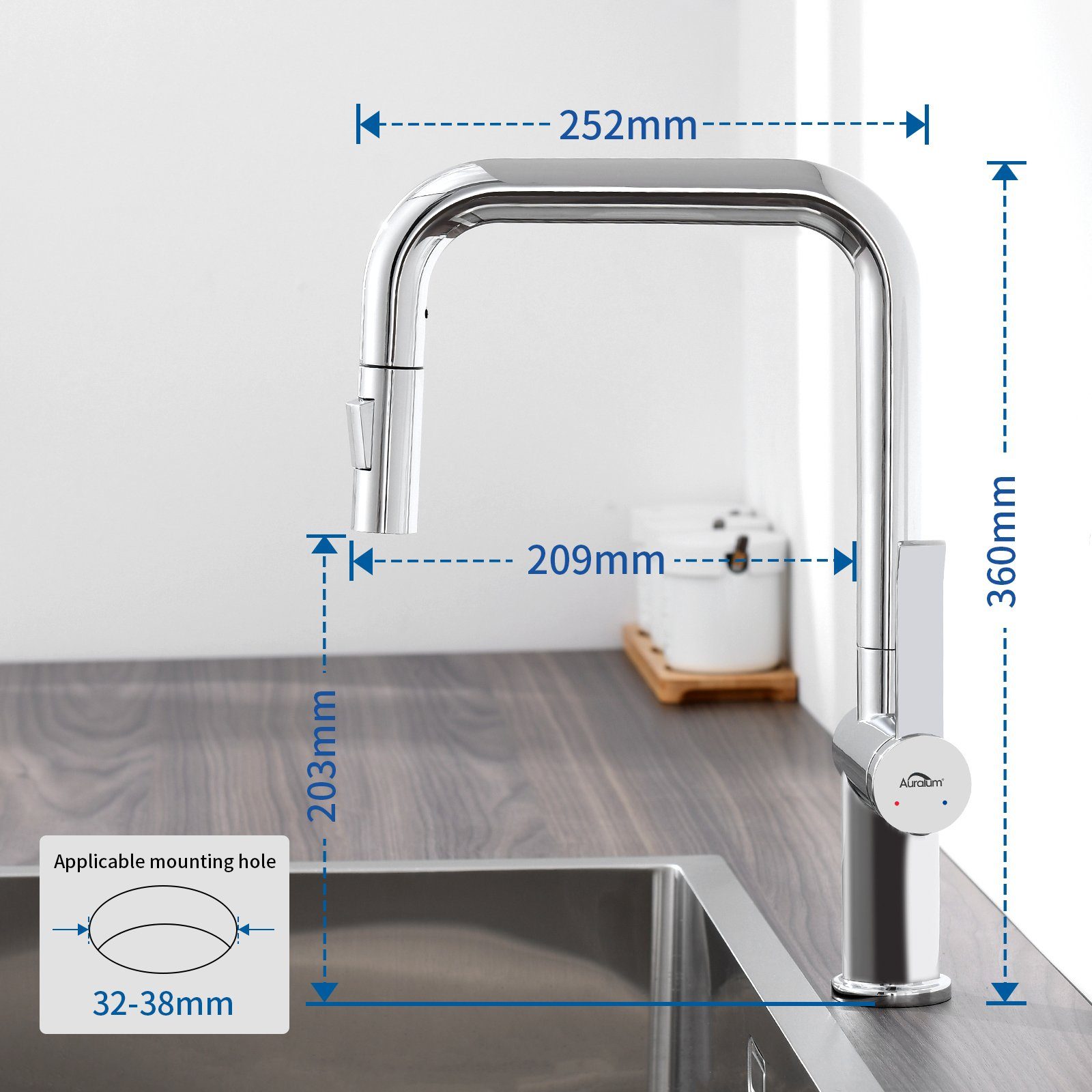 Silber Küchenarmatur Küchenarmatur Ausziehbar Wasserhahn 2 360°Drehbar Brause Edelstahl Auralum