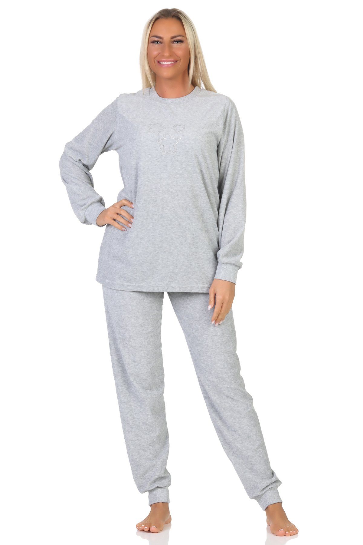 Schlafanzug auch Loungewear Damen Frottee Normann Normann Übergröße - in grau-mel. Pyjama