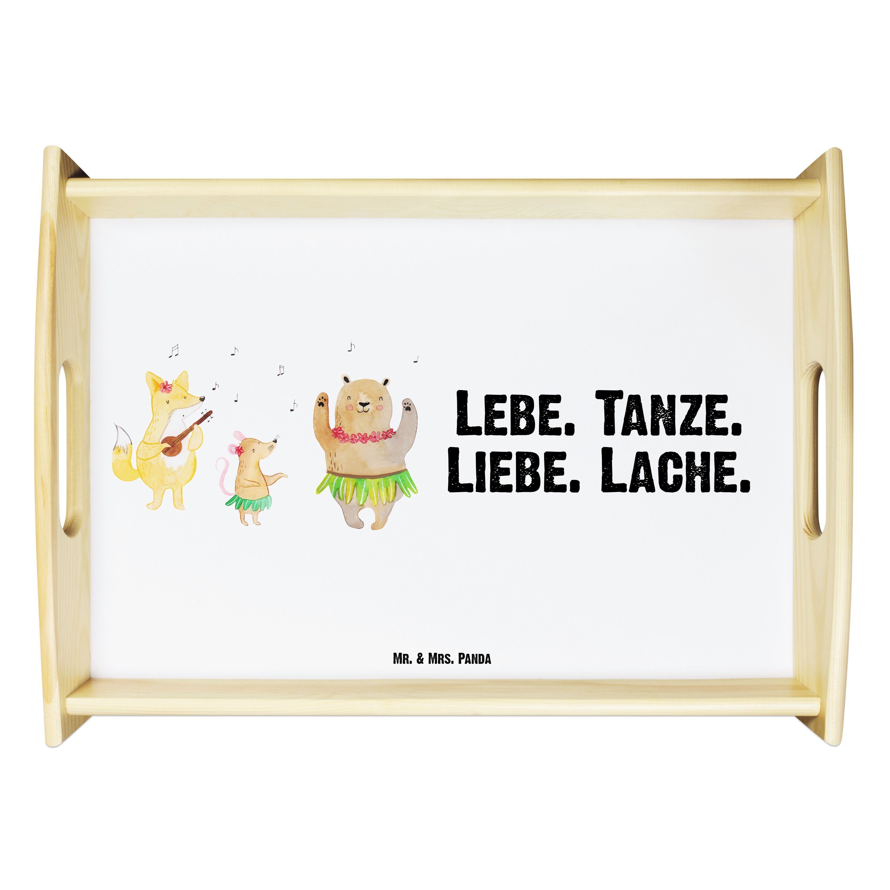 Mr. & Mrs. Panda Tablett Waldtiere Aloha - Weiß - Geschenk, Hase, Küchentablett, Lachen, Tierm, Echtholz lasiert, (1-tlg) | Tabletts