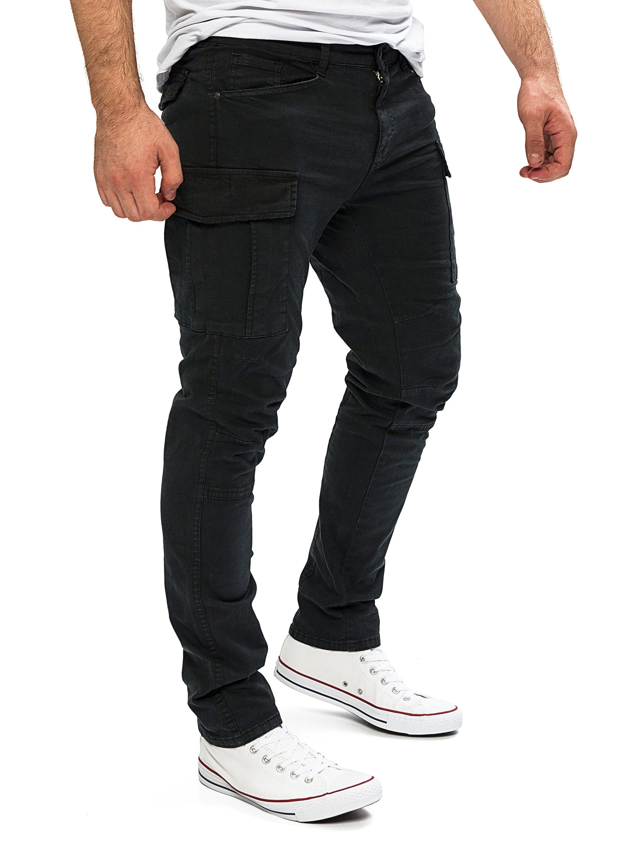 Yazubi Cargohose Cargo Chino Jayden (1-tlg) mit aufgesetzten Cargotaschen Schwarz (Black 4008)