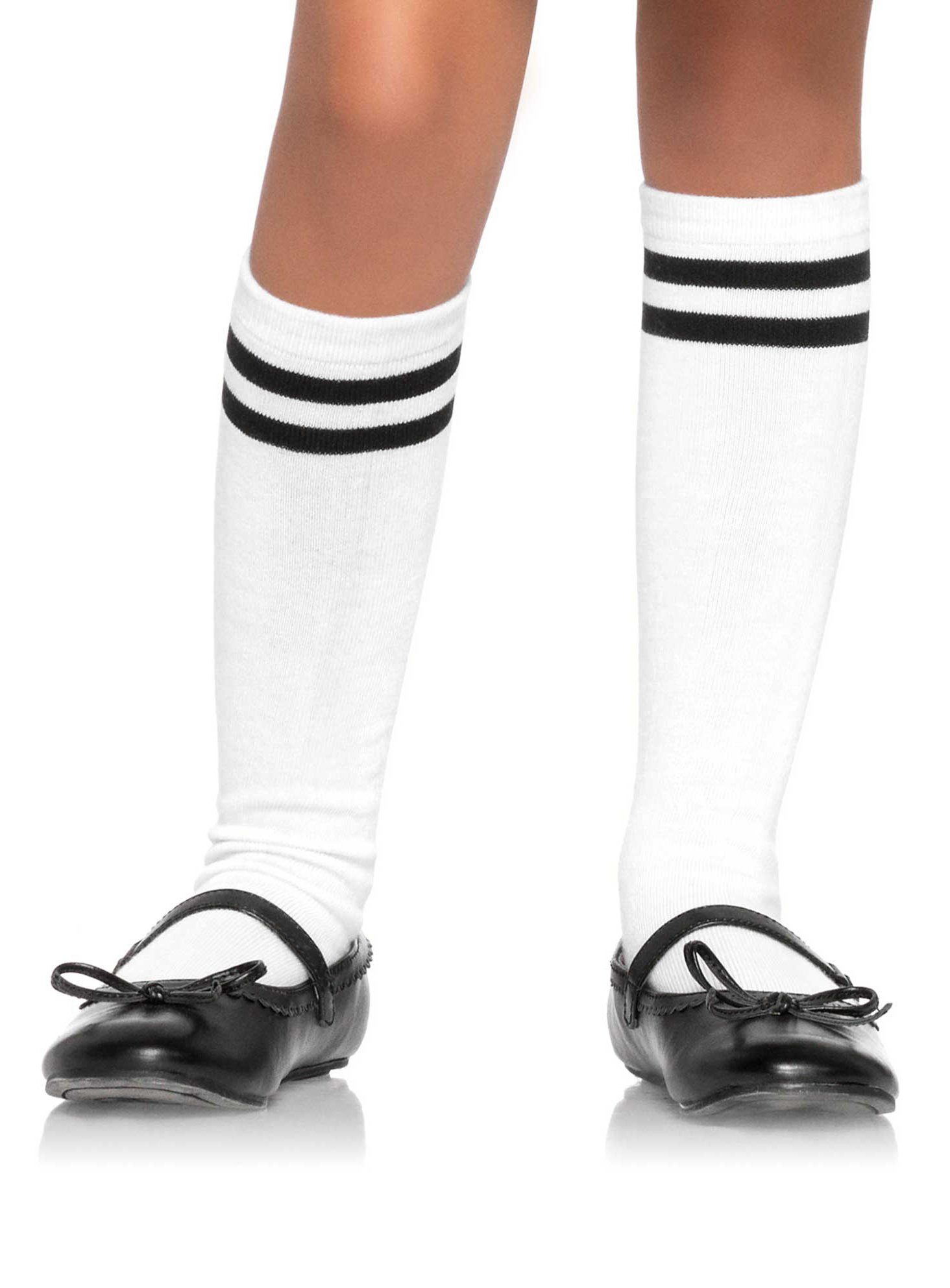 Leg Avenue Socken Tennissocken für Kinder Ganz klassisch: weiße Strümpfe mit zwei schwarzen Streifen