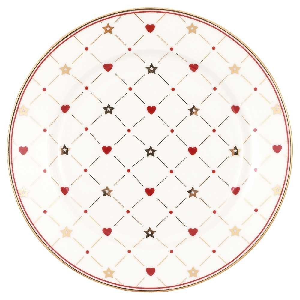 Greengate Kuchenteller Greengate Teller KLEIN CLARINA Weiß HERZEN Rot STERNE Gold 15 cm