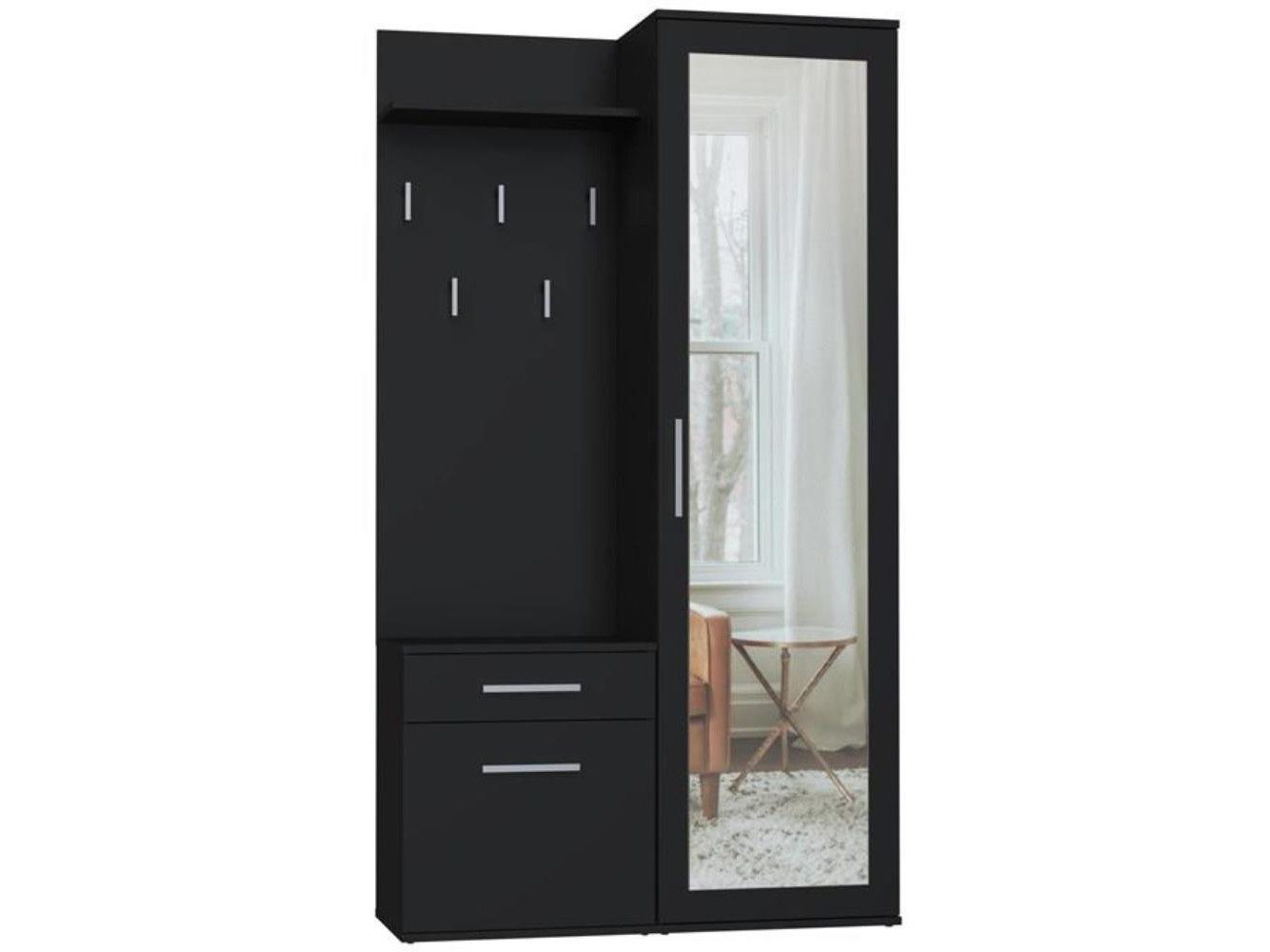 Beautysofa Kompaktgarderobe Fiora (Garderobenschrank + Paneel + Schuhschrank, Garderoben-Set, 5 Kleiderhaken) Breite:100 cm