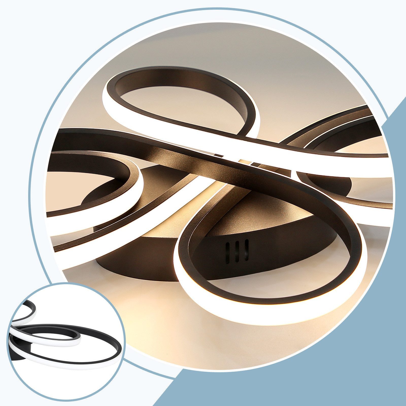 Nettlife LED Deckenleuchte Modern Schwarz Dimmbar Wohnzimmer 65W 40/66/80/100CM deckenlampe, LED fest integriert, warmweißem, kaltweißem, Schlafzimmer, Wohnzimm – Bild 5 von 5