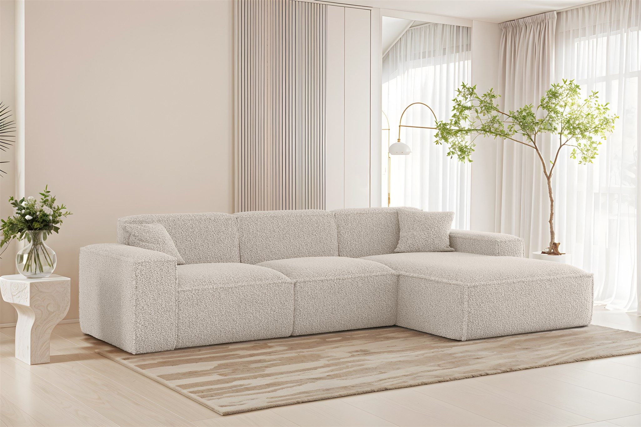 Fun Möbel Ecksofa Designersofa CELES PREMIUM in Stoff Sven, Ottomane Rechts oder Links, inkl. 2 x Zierkissen