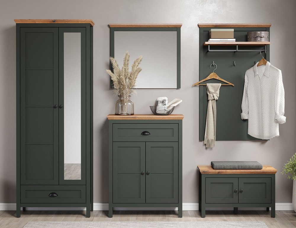 trendteam Garderoben-Set Garderoben-Set Stanton, Tannengrün / Eiche, 5-teil günstig online kaufen