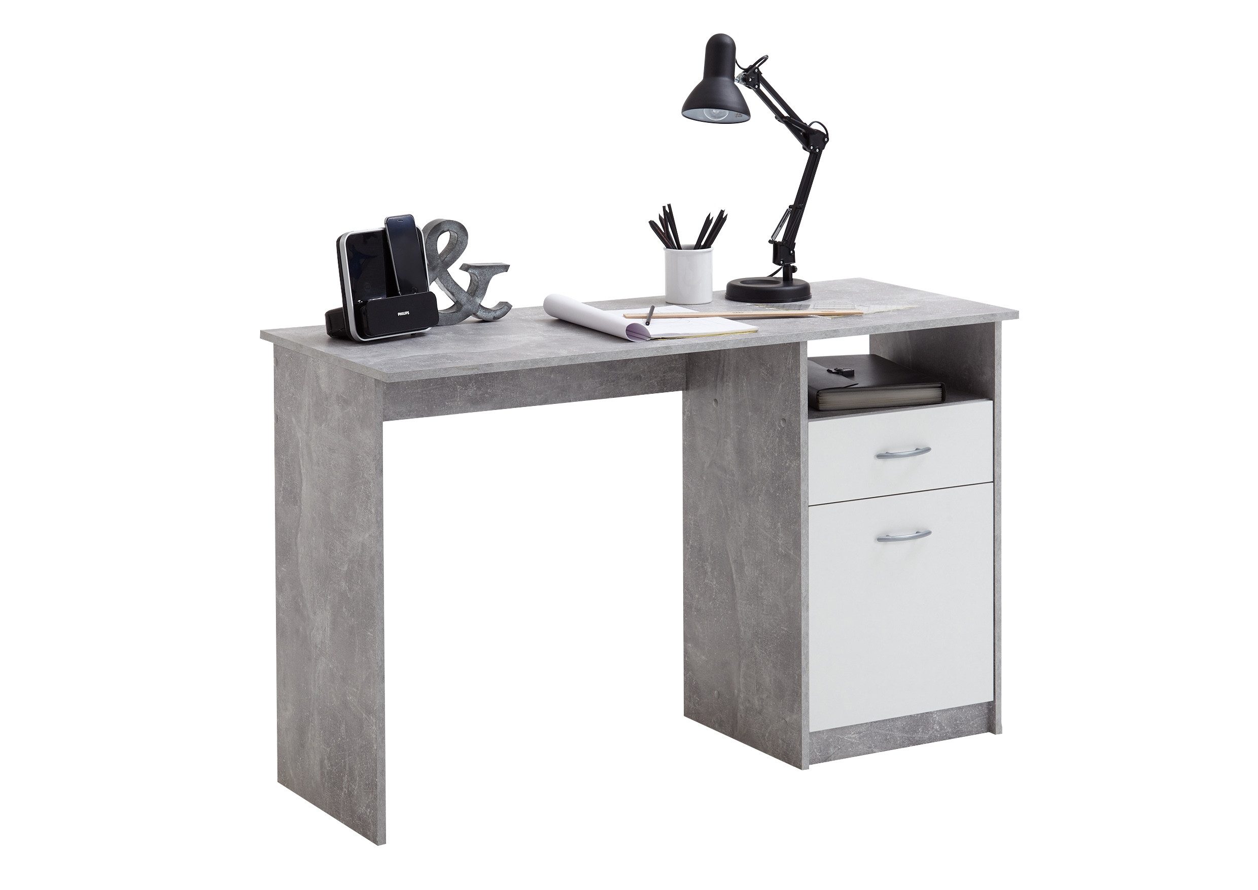 PREISBRECHER Schreibtisch JACKSON, in Beton LA-weiß - 123x76,5x50cm (BxHxT)