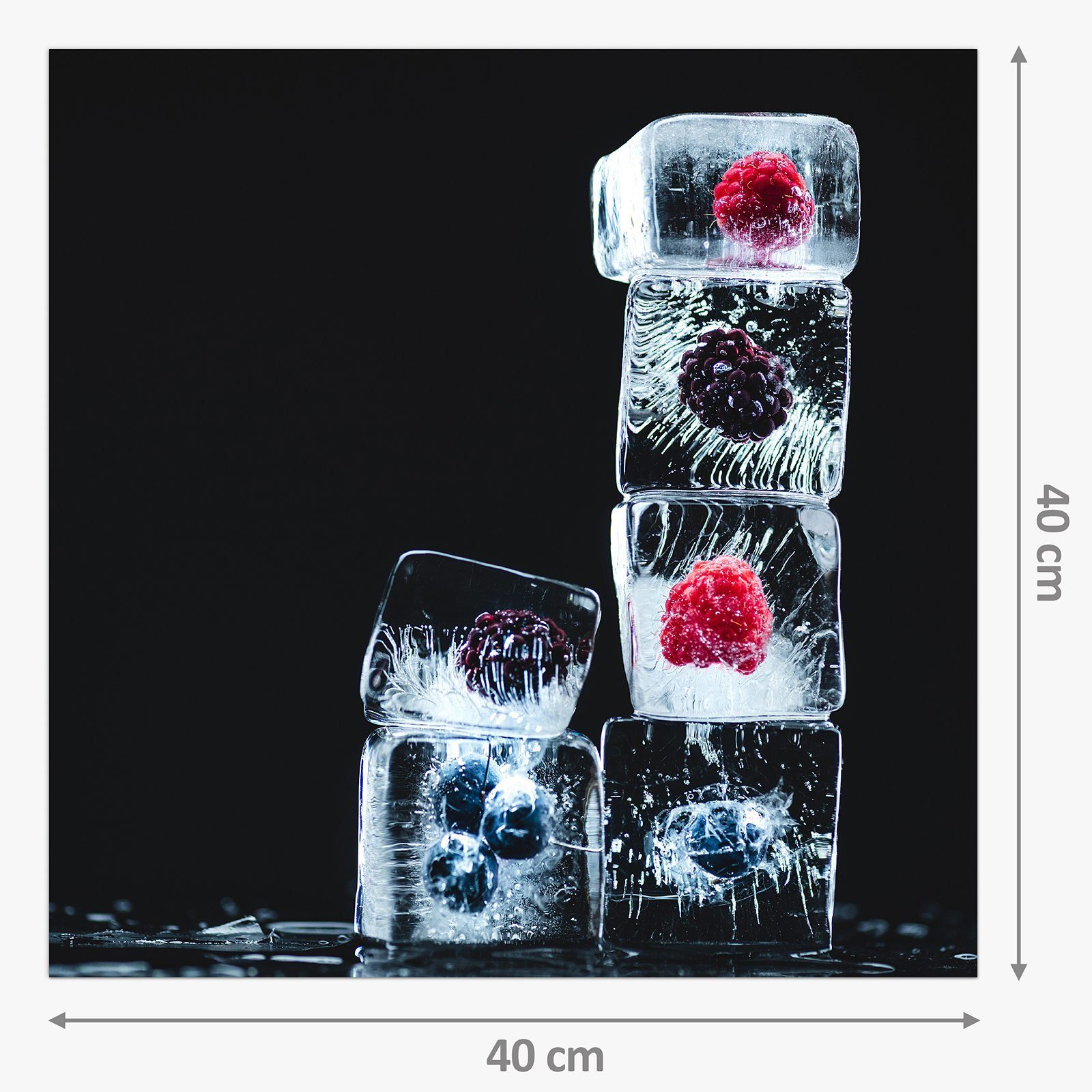 Küchenrückwand Motiv Glas mit Primedeco Küchenrückwand Eiswürfelstapel Beeren mit Spritzschutz