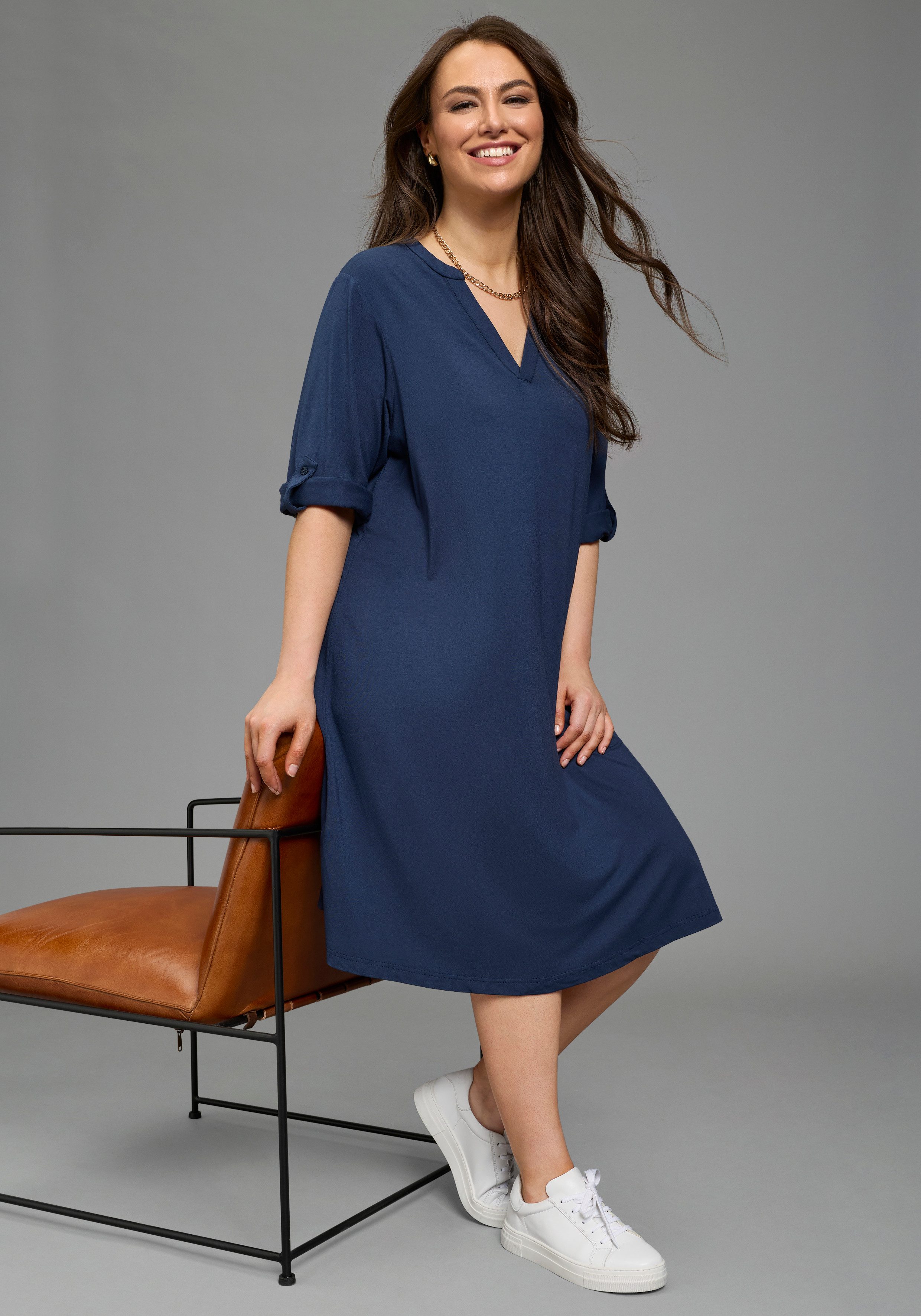 Laura Scott CURVE Jerseykleid kniefrei, 3/4-Ärmel mit krempelbarem Abschluss