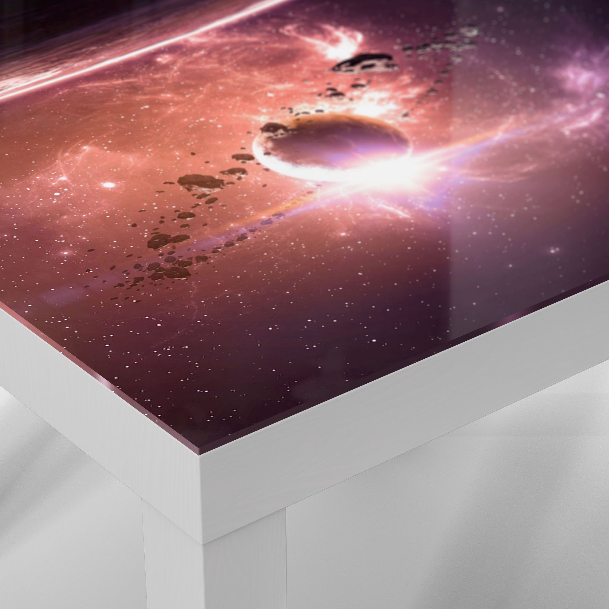 'Galaktische modern Couchtisch Fantasiewelt', Weiß Glas Glastisch DEQORI Beistelltisch