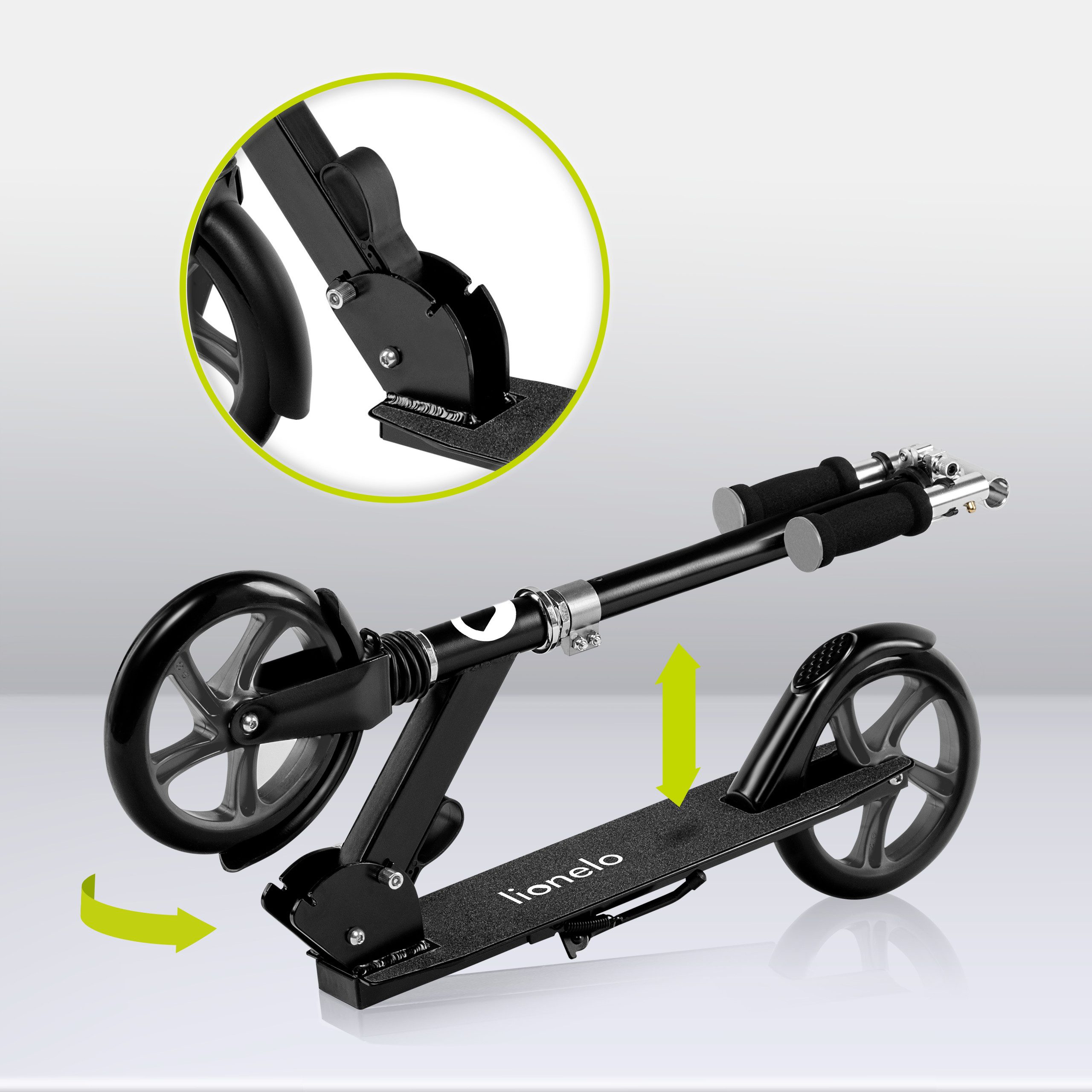 lionelo Cityroller LUCA, (Tretroller), Stoßdämpfer Rollen 200mm  Kugellager ABEC7 klappbar Alu