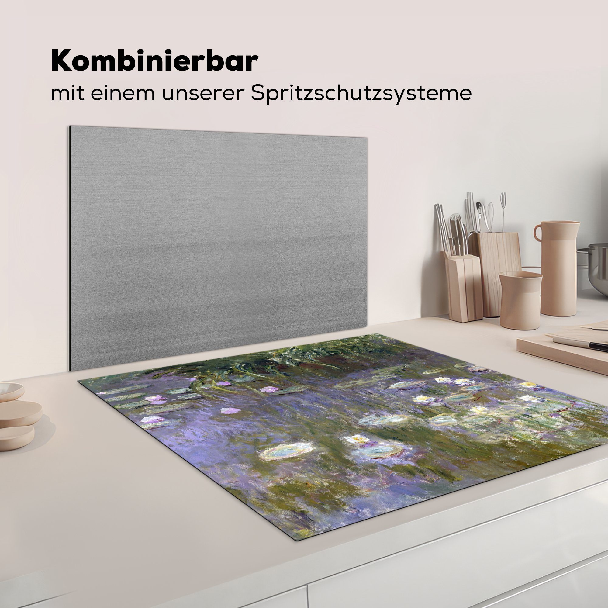 cm, - für Vinyl, Arbeitsplatte Seerosen Monet, küche (1 MuchoWow Claude tlg), 78x78 Ceranfeldabdeckung, Herdblende-/Abdeckplatte